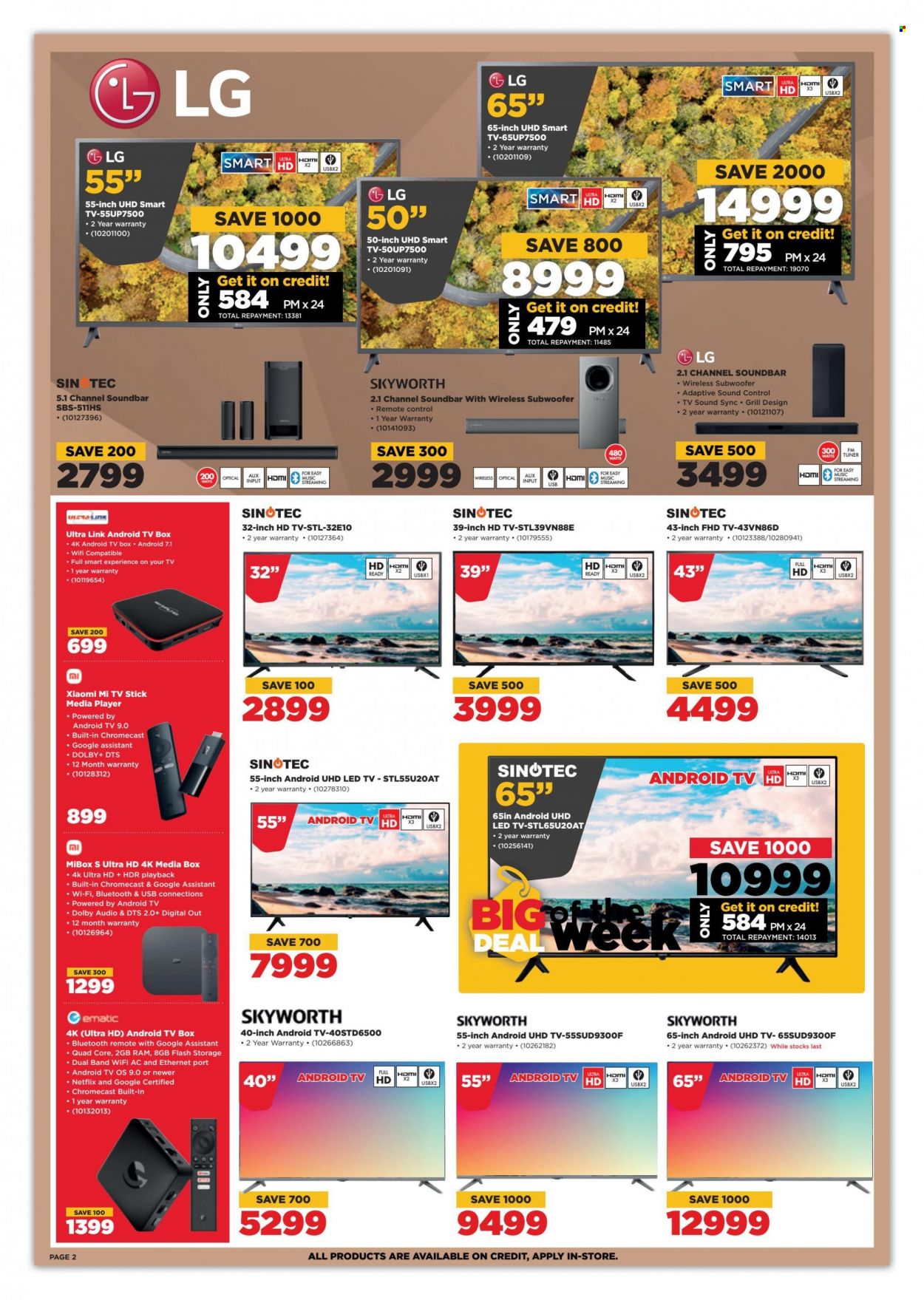 HiFiCorp catalogue  - 20/07/2022 - 25/07/2022 - Sales products - LG, Xiaomi, Android TV, LED TV, smart tv, UHD TV, ultra hd, HDTV, Skyworth, SINOTEC, media player, subwoofer, wireless subwoofer, sound bar, remote control, tv box, media box, Google Chromecast, TV stick. Page 2.