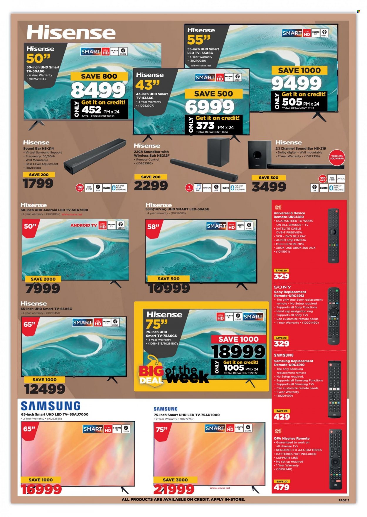 HiFiCorp catalogue  - 20/07/2022 - 25/07/2022 - Sales products - Sony, Samsung, Hisense, Xbox One, Xbox, Android TV, LED TV, smart tv, UHD TV, ultra hd, TV, sound bar, remote control. Page 3.