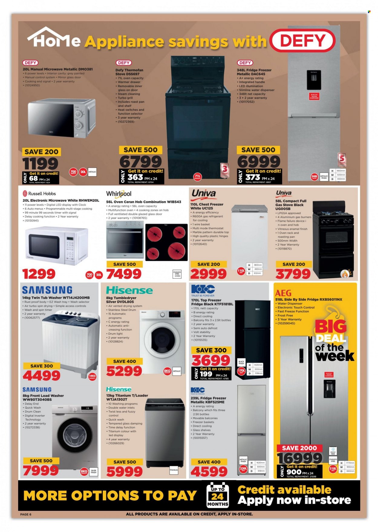 HiFiCorp catalogue  - 20/07/2022 - 25/07/2022 - Sales products - Samsung, Hisense, AEG, Whirlpool, freezer, chest freezer, refrigerator, fridge, oven, stove, gas stove, microwave oven, hob, washing machine, Russell Hobbs. Page 6.