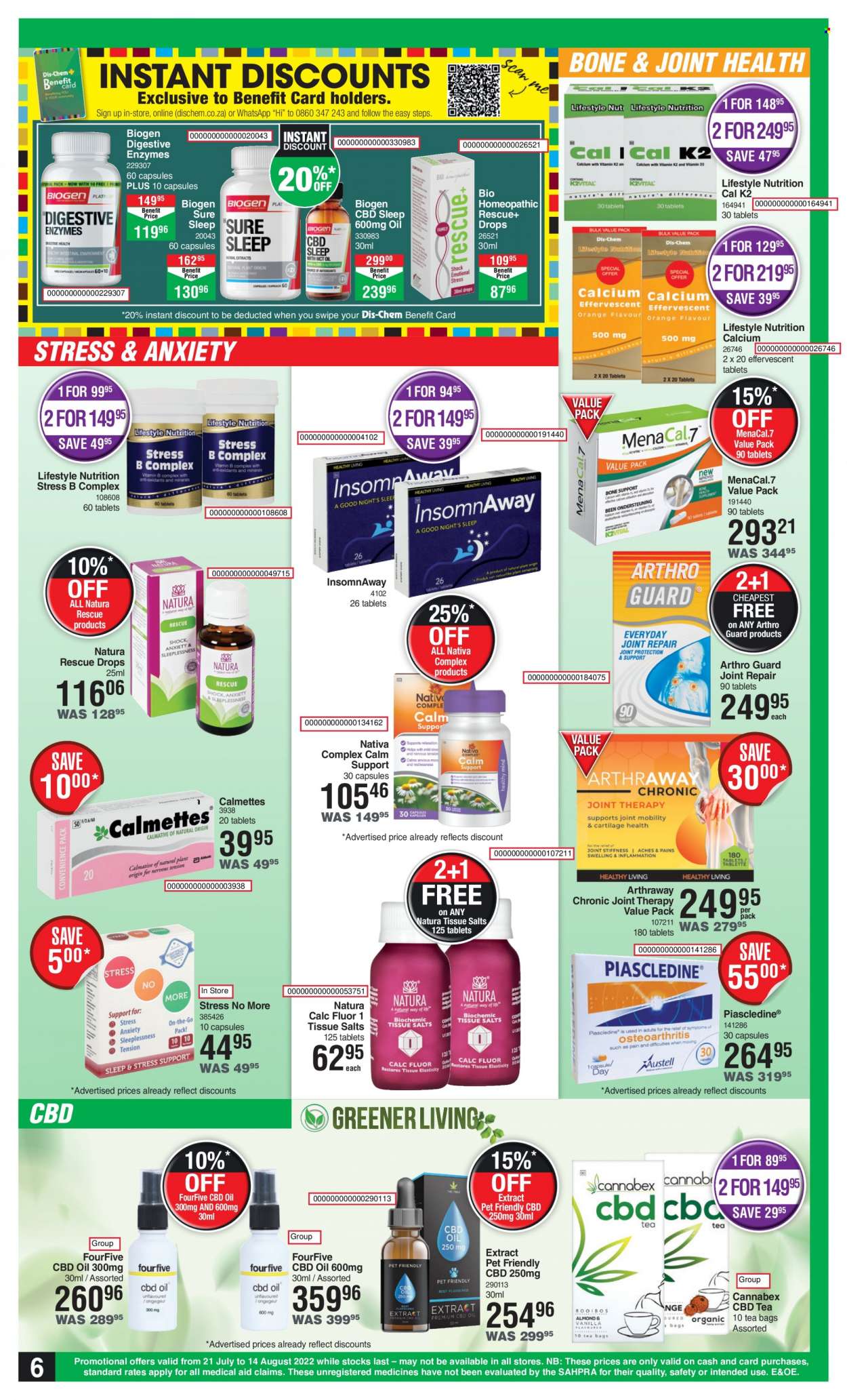 thumbnail - Dis-Chem catalogue  - 21/07/2022 - 14/08/2022 - Sales products - tissues, Sure, calcium, Nativa. Page 6.