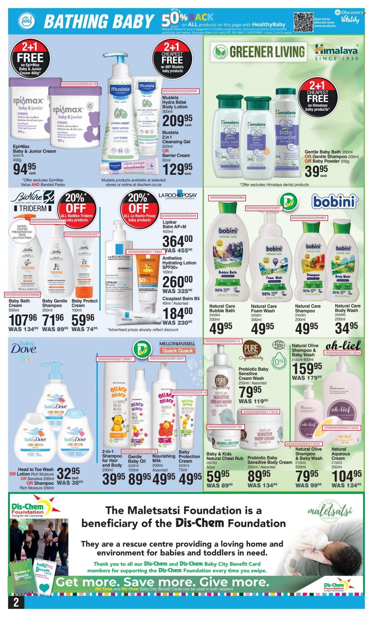 thumbnail - Dis-Chem catalogue  - 21/07/2022 - 14/08/2022 - Sales products - baby bath, baby powder, baby oil, Epi-Max, body wash, bubble bath, shampoo, La Roche-Posay, hair cream, sunscreen lotion. Page 2.