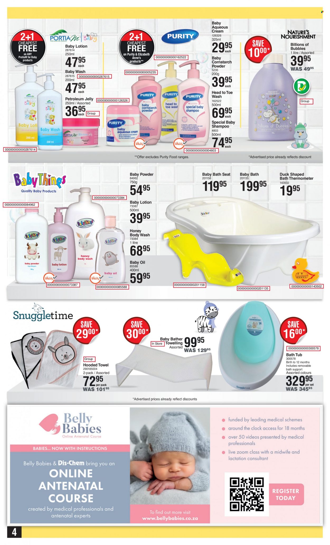 thumbnail - Dis-Chem catalogue  - 21/07/2022 - 14/08/2022 - Sales products - baby bath, petroleum jelly, baby powder, baby oil, body wash, shampoo, body lotion. Page 4.