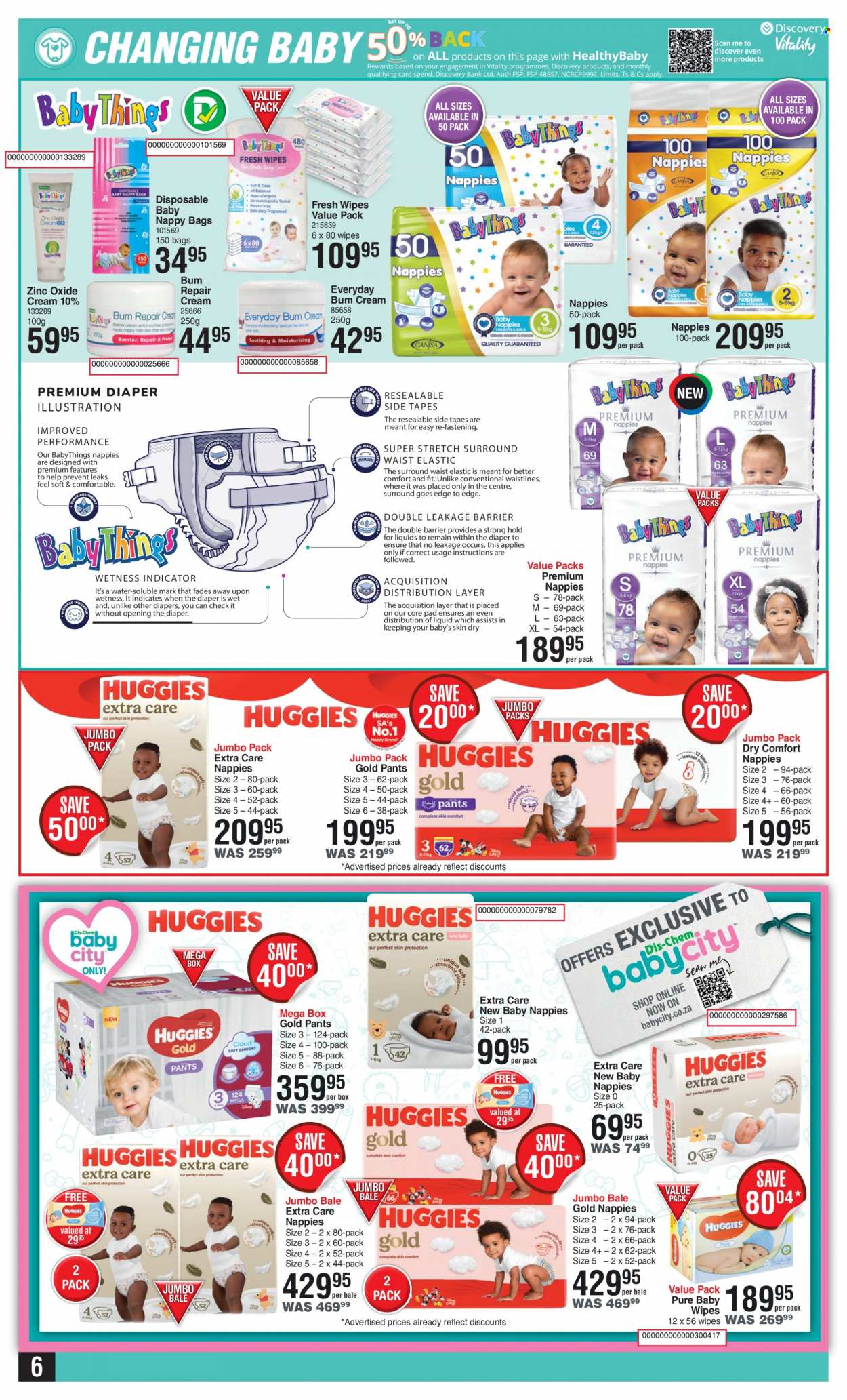 thumbnail - Dis-Chem catalogue  - 21/07/2022 - 14/08/2022 - Sales products - wipes, pants, baby wipes, bag, zinc. Page 6.