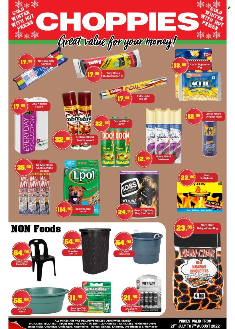Choppies catalogue  - 21/07/2022 - 07/08/2022 - Sales products - kitchen towels, surface cleaner, cleaner, cleanser, Razor. Page 7.
