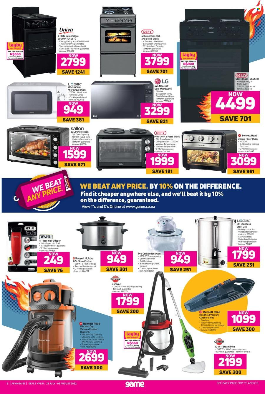 Game catalogue  - 23/07/2022 - 05/08/2022 - Sales products - Signal, pot, plate, LG, oven, convection oven, compact oven, air fryer oven, microwave oven, hob, vacuum cleaner, Bennett Read, cordless handheld cleaner, slow cooker, Russell Hobbs, mini-kitchen. Page 5.