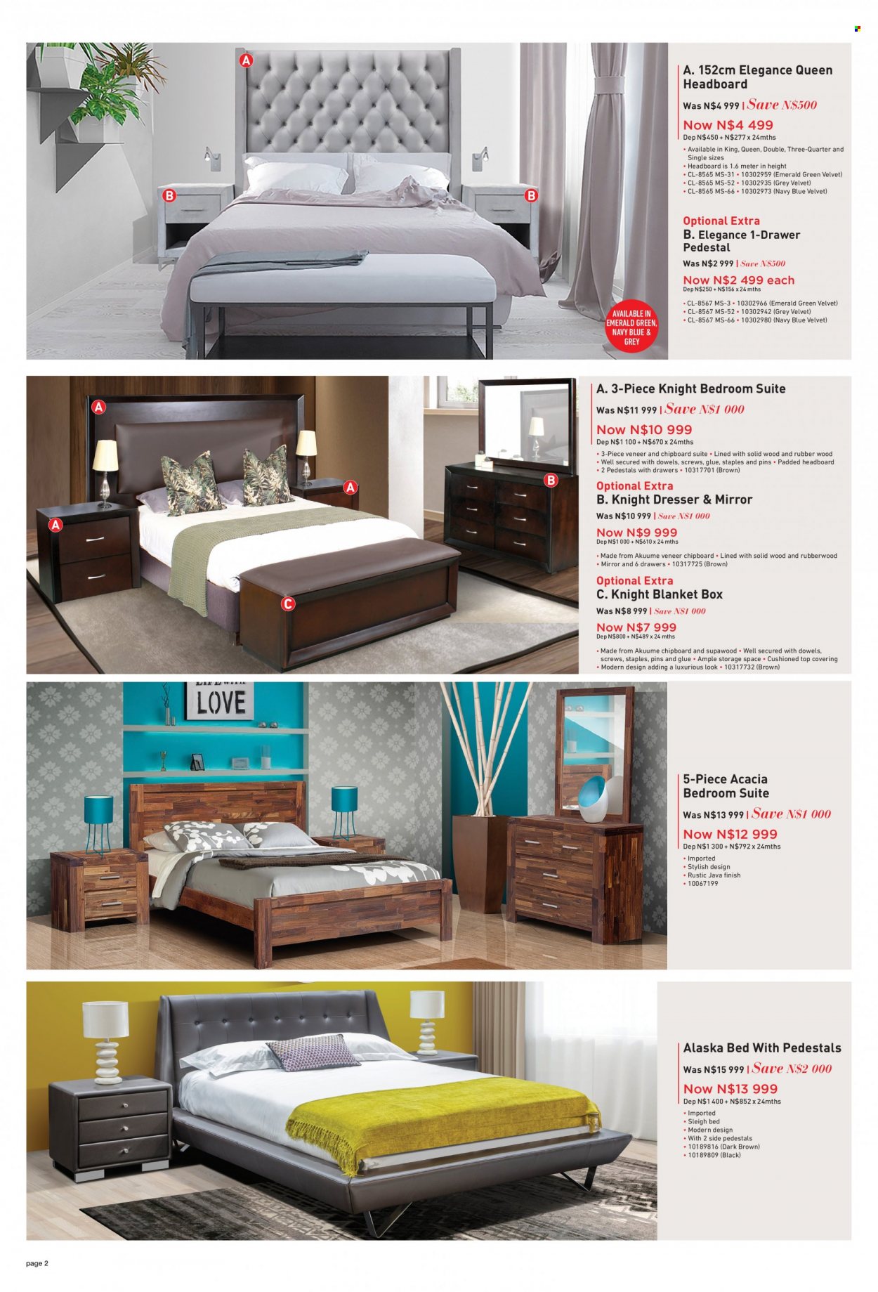 HomeCorp catalogue  - 01/08/2022 - 31/08/2022 - Sales products - bedroom suite, bed, headboard, blanket box, dresser, drawer pedestal, mirror, blanket. Page 2.