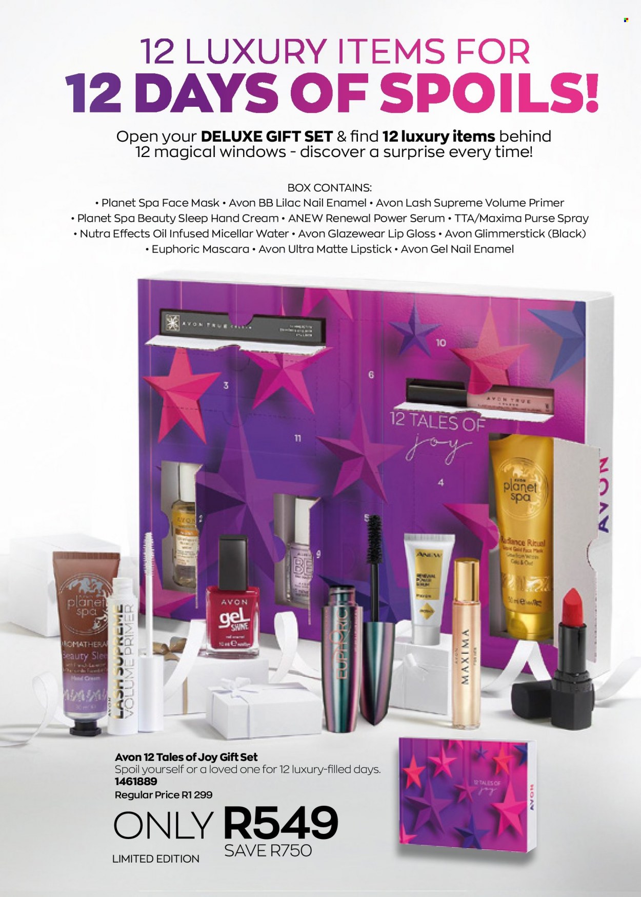 thumbnail - Avon catalogue  - 01/08/2022 - 31/08/2022 - Sales products - Planet Spa, Avon, Anew, micellar water, serum, face mask, Nutra Effects, hand cream, gift set, nail enamel, glimmerstick, lip gloss, lipstick, mascara. Page 3.