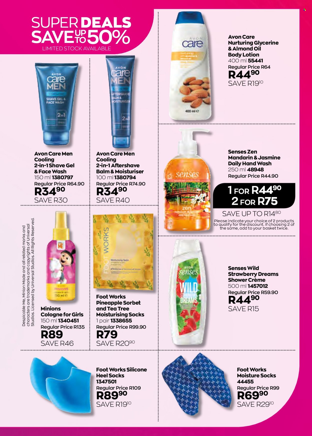 Avon catalogue  - 01/05/2022 - 31/05/2022 - Sales products - Minions, Avon, hand wash, face gel, face wash, body lotion, after shave, cologne, shave gel, foot mask socks. Page 171.