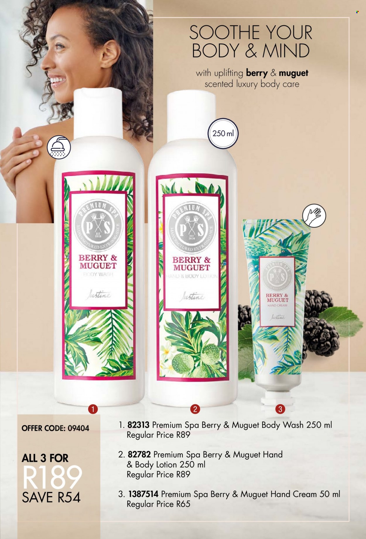 thumbnail - Justine catalogue  - 02/08/2022 - 31/08/2022 - Sales products - body wash, body lotion, hand cream. Page 19.