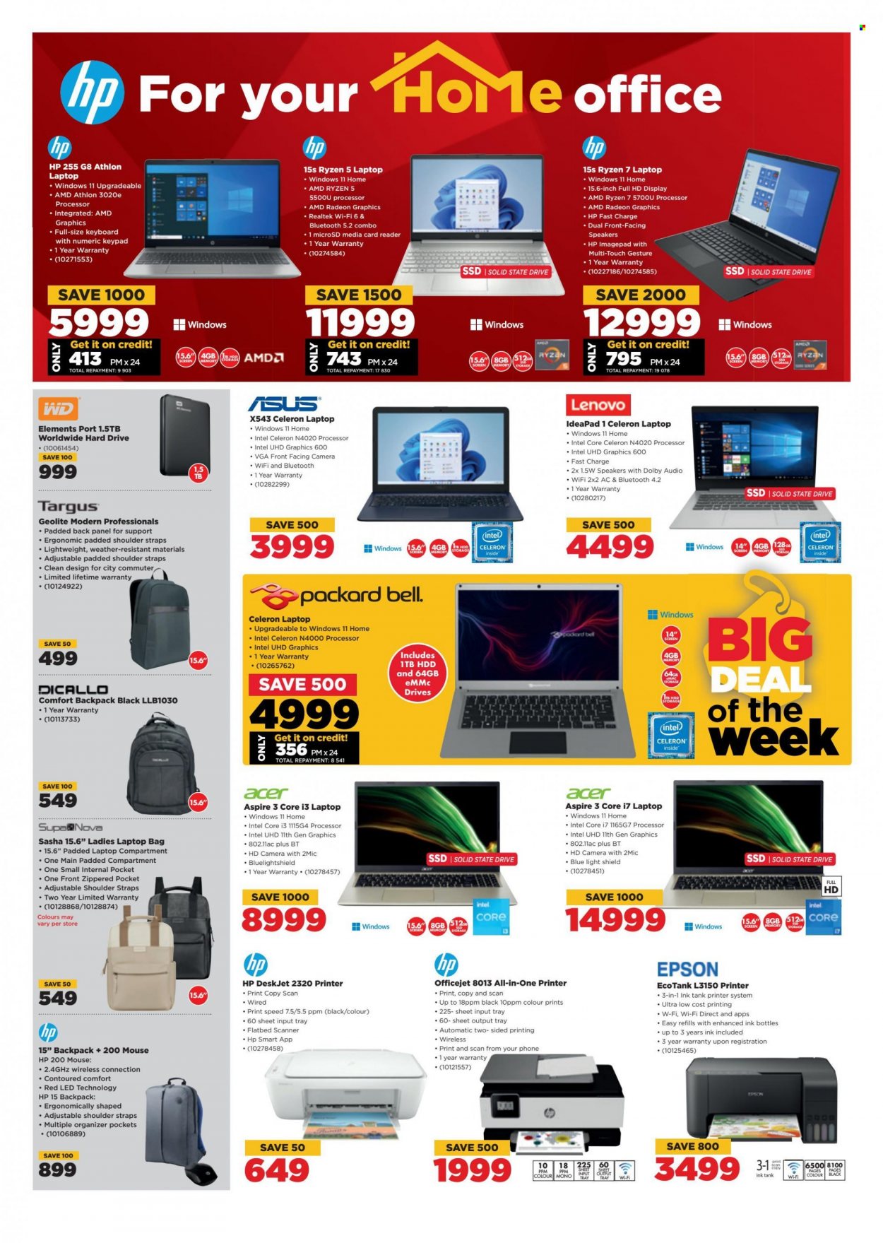 HiFiCorp catalogue  - 04/08/2022 - 09/08/2022 - Sales products - Intel, Acer, Asus, Lenovo, Hewlett Packard, laptop, Athlon, hard disk, WD, mouse, Radeon, keyboard, AMD Radeon, Epson, speaker, all-in-one printer, printer, HP DeskJet, HP OfficeJet, scanner. Page 5.