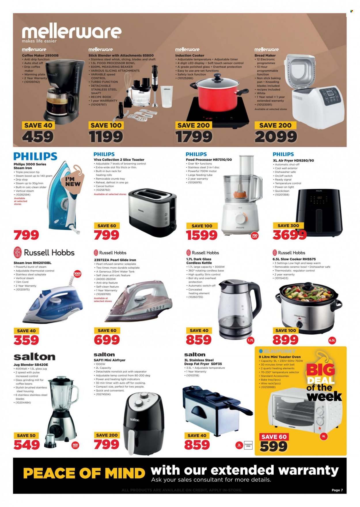 HiFiCorp catalogue  - 04/08/2022 - 09/08/2022 - Sales products - Philips, coffee machine, blender, deep fryer, slow cooker, air fryer, Russell Hobbs, food processor, hand blender, bread maker, kettle, iron, steam iron. Page 7.