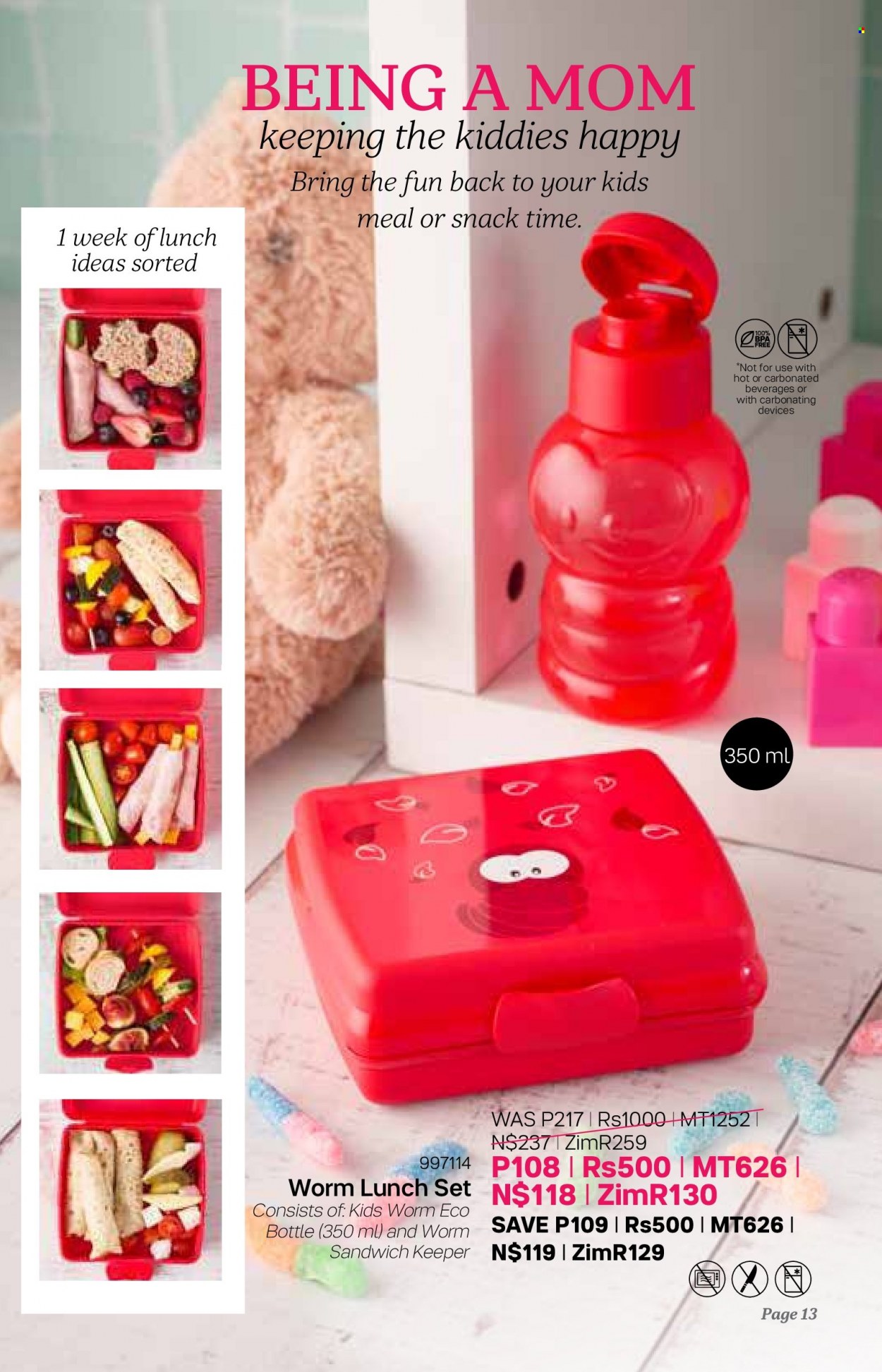 Tupperware catalogue  - 10/08/2022 - 06/09/2022 - Sales products - eco bottle, lunch set, sandwich keeper. Page 13.