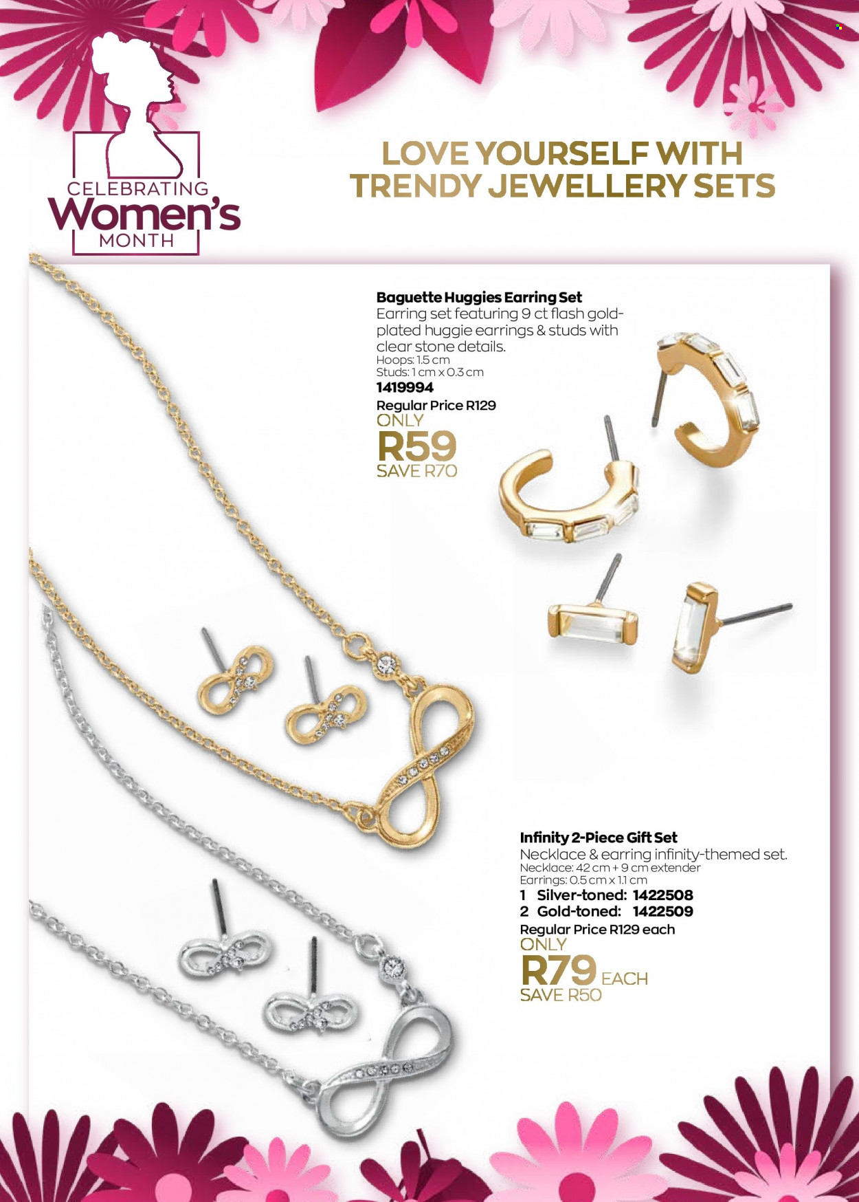 thumbnail - Avon catalogue  - 12/08/2022 - 31/08/2022 - Sales products - Infinity, gift set, earrings, necklace, studs. Page 44.