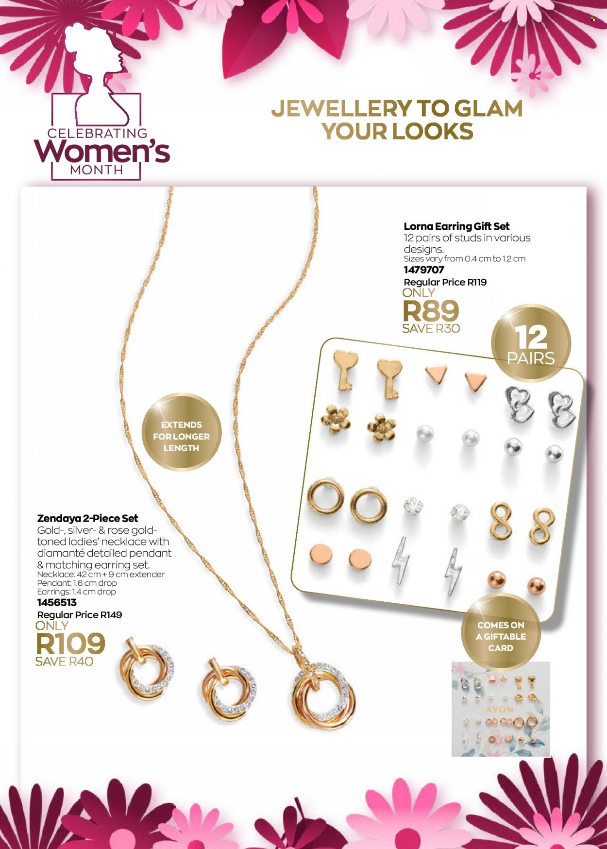thumbnail - Avon catalogue  - 12/08/2022 - 31/08/2022 - Sales products - Avon, gift set, earrings, necklace, studs, pendant. Page 47.