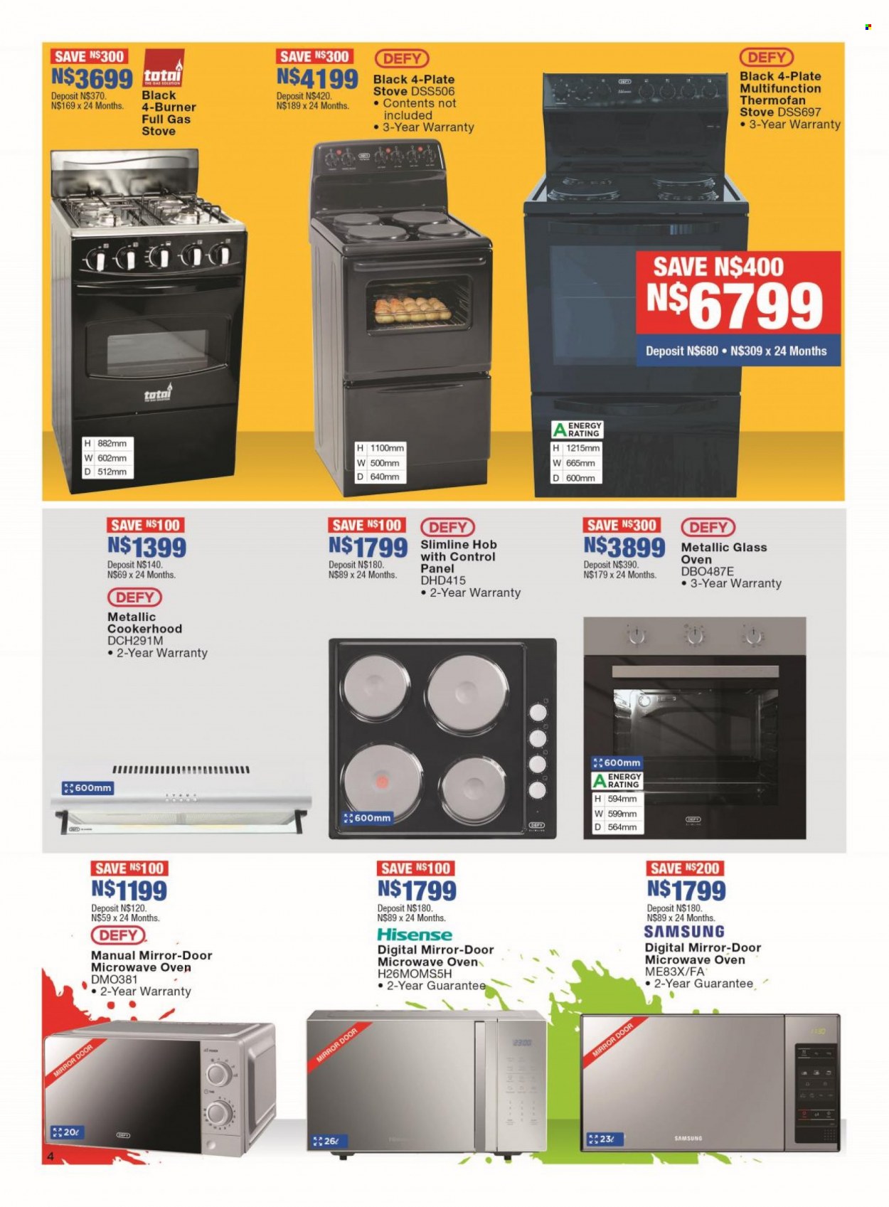 OK Furniture catalogue  - 15/08/2022 - 04/09/2022 - Sales products - mirror, Samsung, Hisense, oven, stove, gas stove, microwave oven, hob. Page 4.