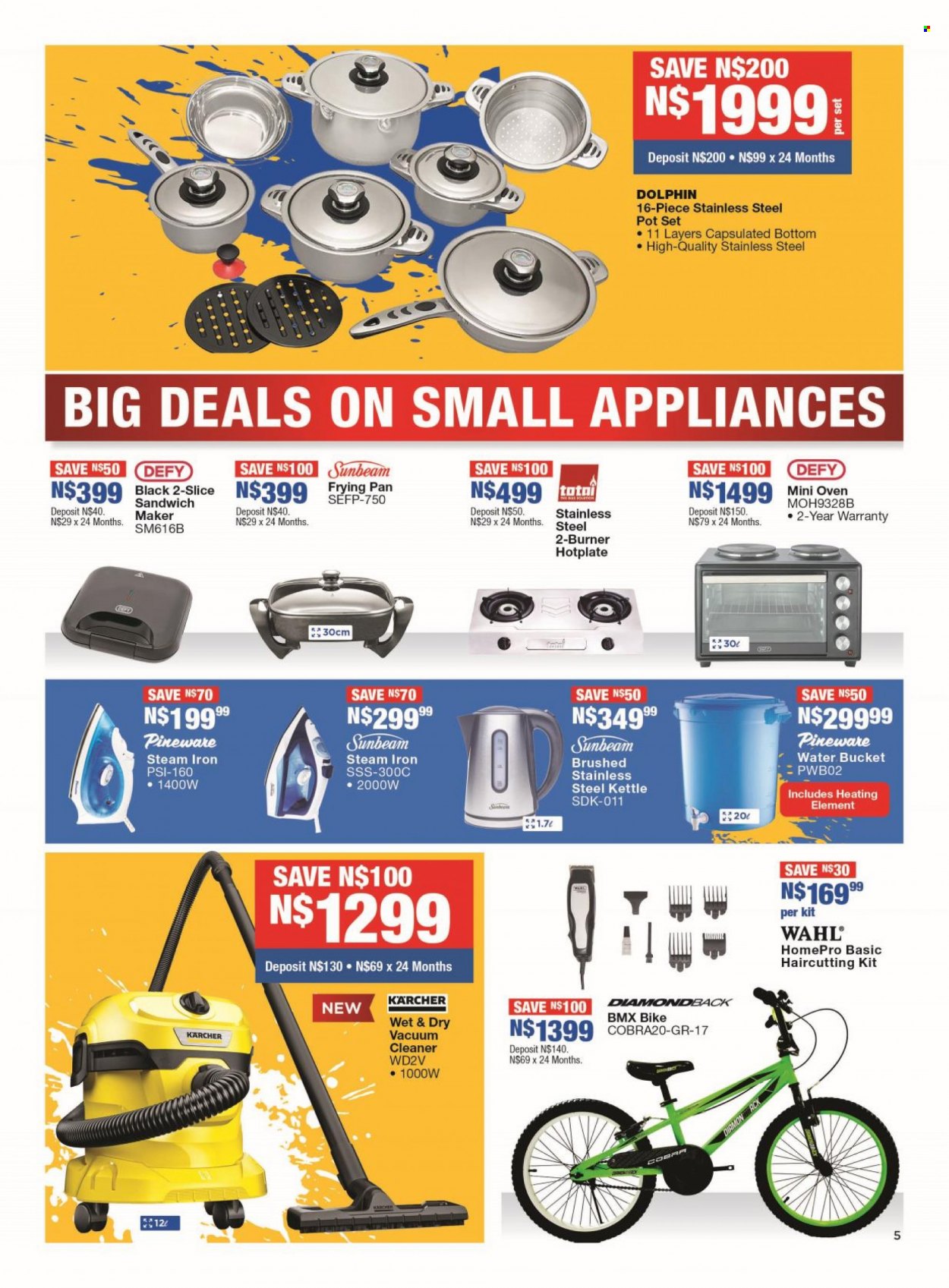 OK Furniture catalogue  - 15/08/2022 - 04/09/2022 - Sales products - oven, Sunbeam, vacuum cleaner, kettle, iron, steam iron, bike, Kärcher. Page 5.