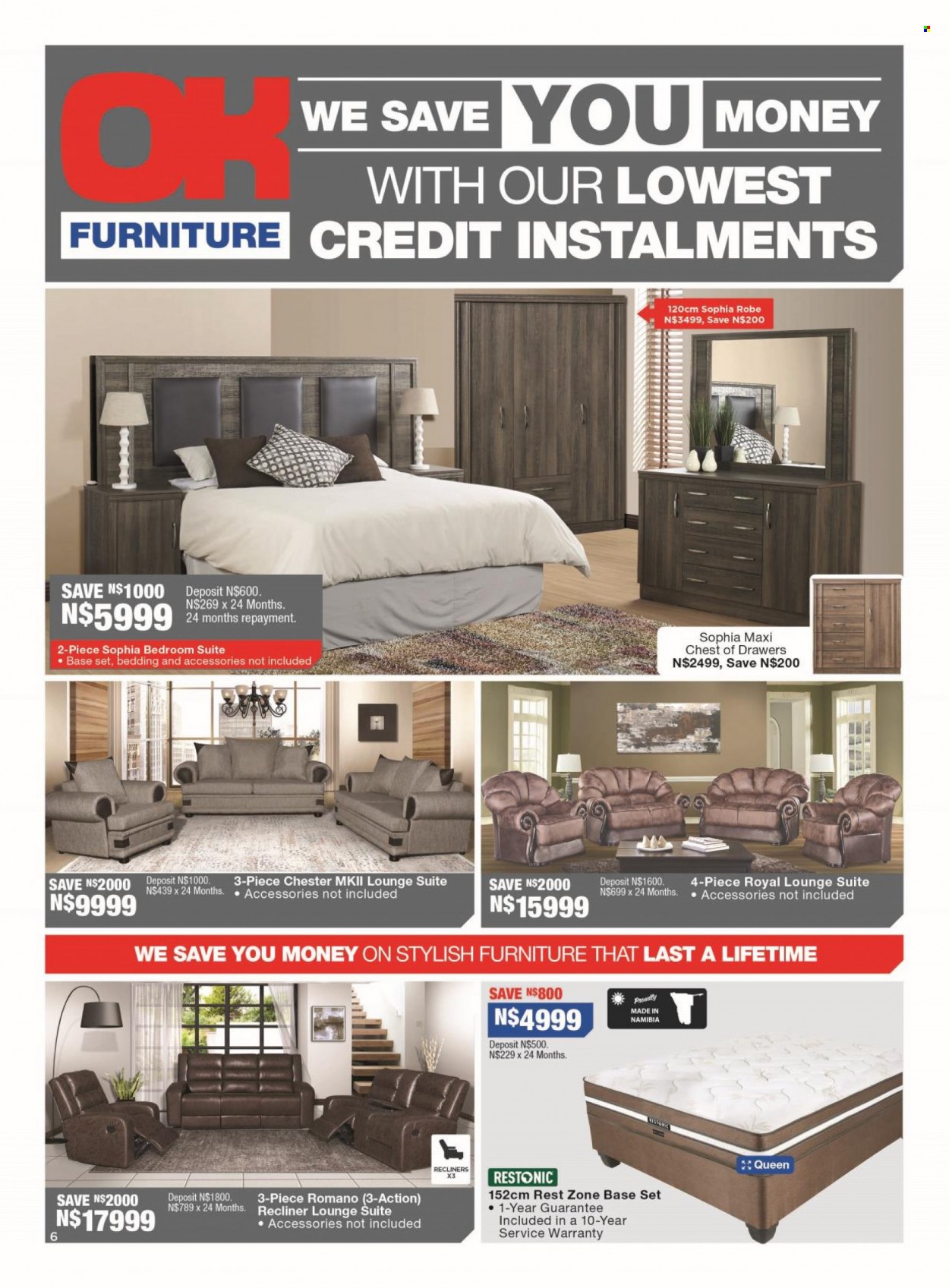 OK Furniture catalogue  - 15/08/2022 - 04/09/2022 - Sales products - recliner chair, lounge suite, lounge, chest of drawers, bedroom suite, base set. Page 6.