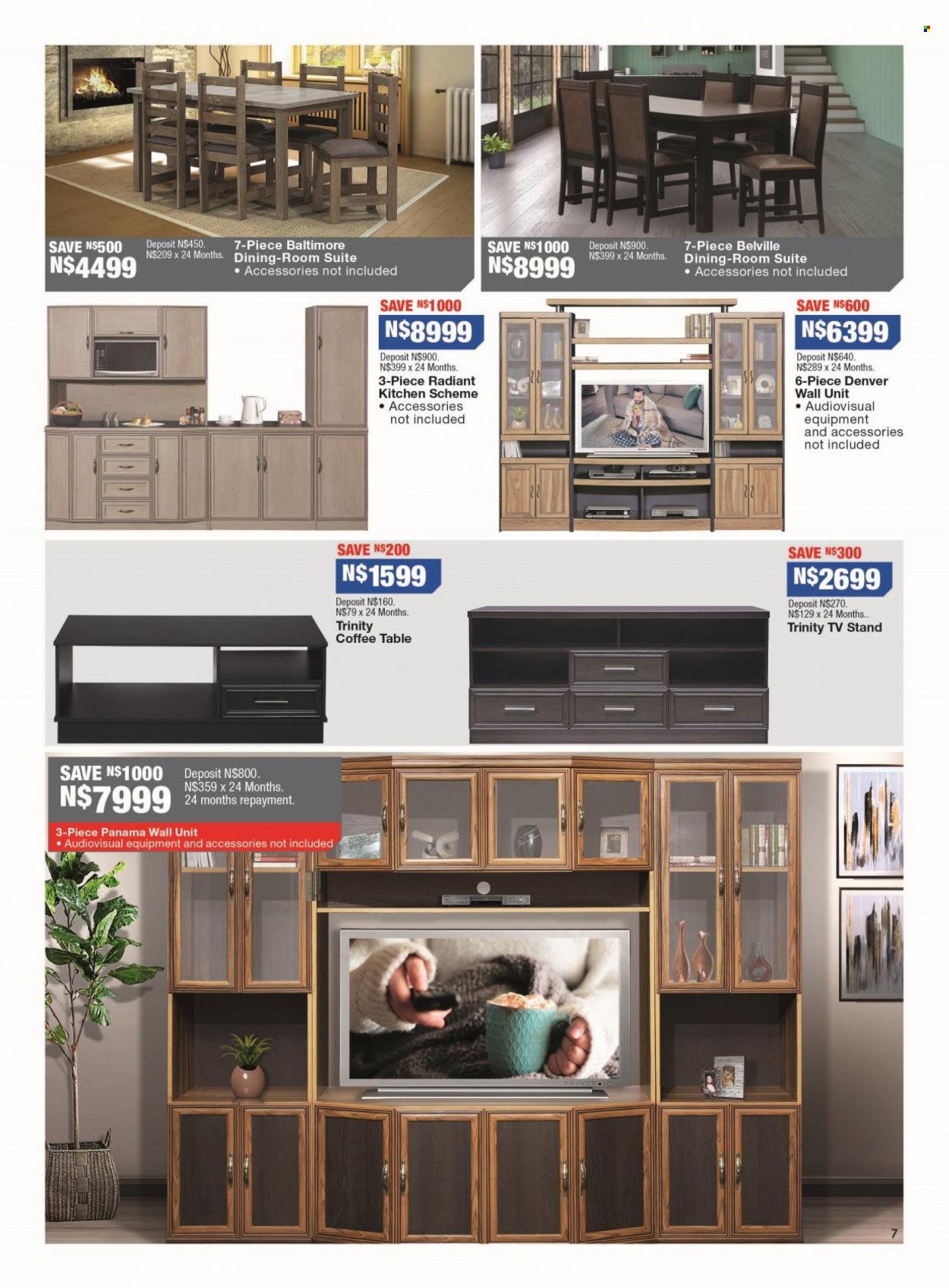 OK Furniture catalogue  - 15/08/2022 - 04/09/2022 - Sales products - kitchen scheme, table, coffee table, TV stand, wall unit. Page 7.