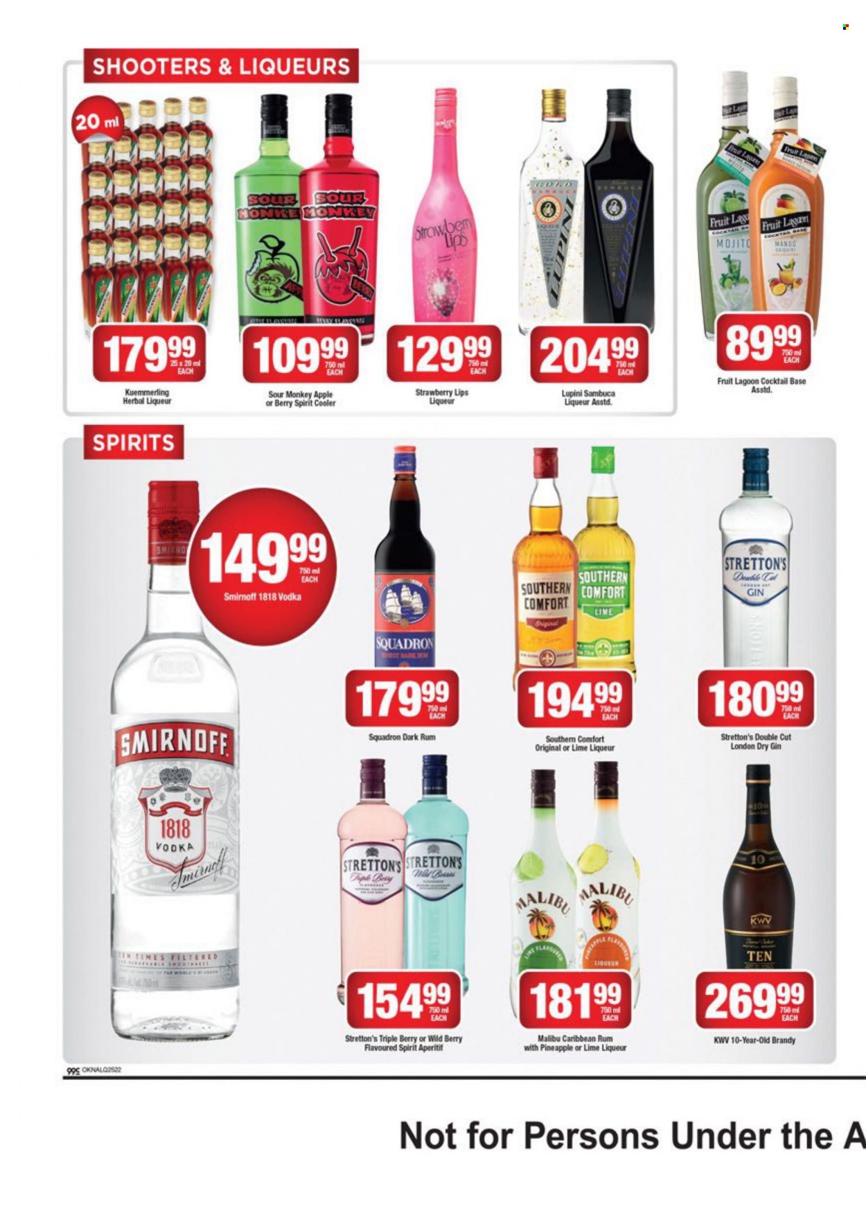 OK catalogue  - 19/08/2022 - 04/09/2022 - Sales products - KWV, brandy, gin, liqueur, rum, Smirnoff, vodka, herbal liqueur, Malibu, aperitif. Page 2.