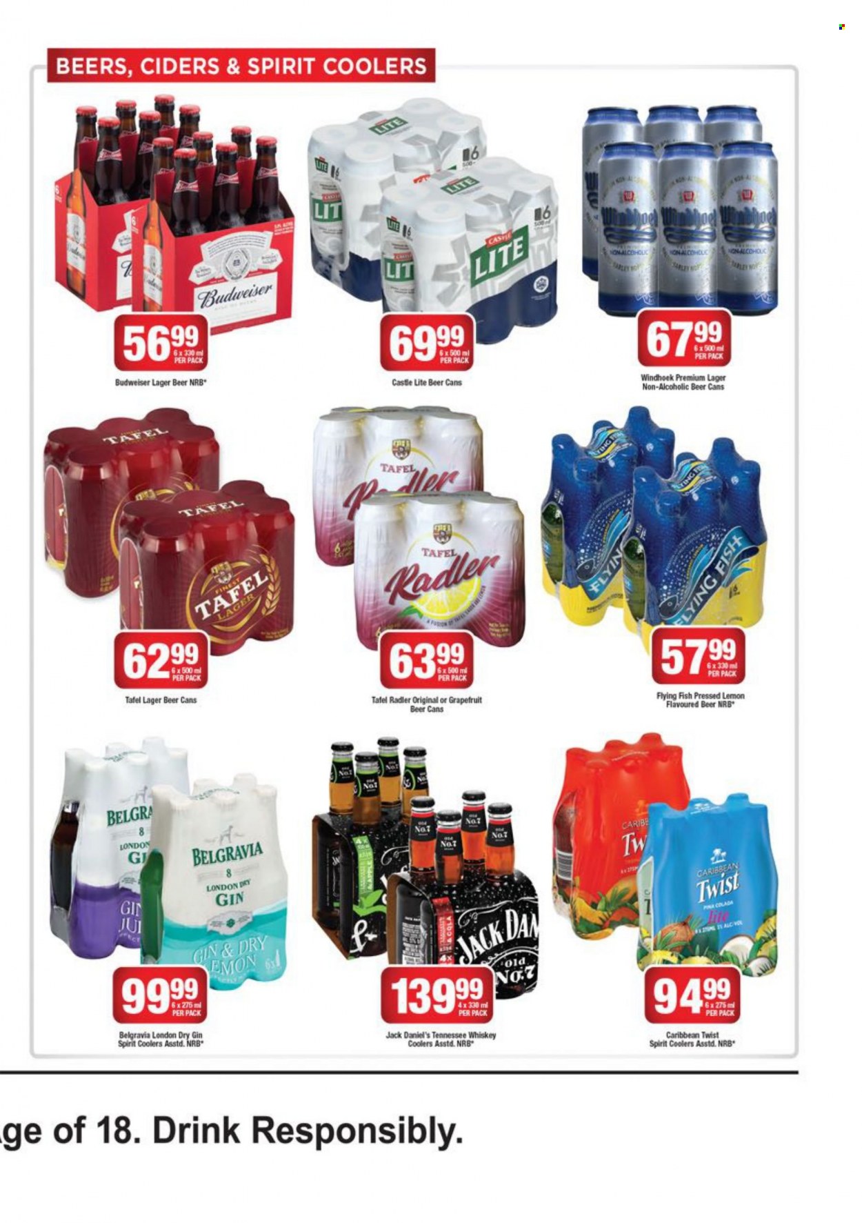 OK catalogue  - 19/08/2022 - 04/09/2022 - Sales products - grapefruits, fish, Jack Daniel's, gin, Tennessee Whiskey, whiskey, Belgravia, whisky, beer, Castle, Lager, Budweiser. Page 3.