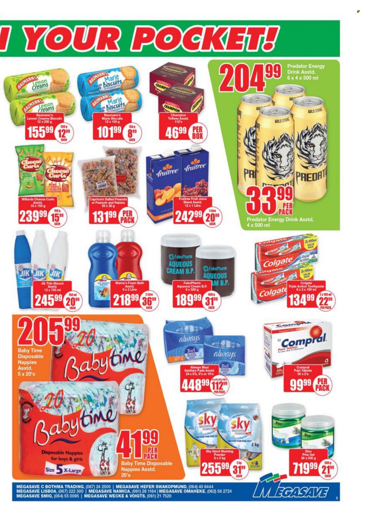 OK catalogue  - 19/08/2022 - 07/09/2022 - Sales products - kale, Mama's, cheese, Toffees, biscuit, peanuts, energy drink, fruit juice, juice. Page 3.