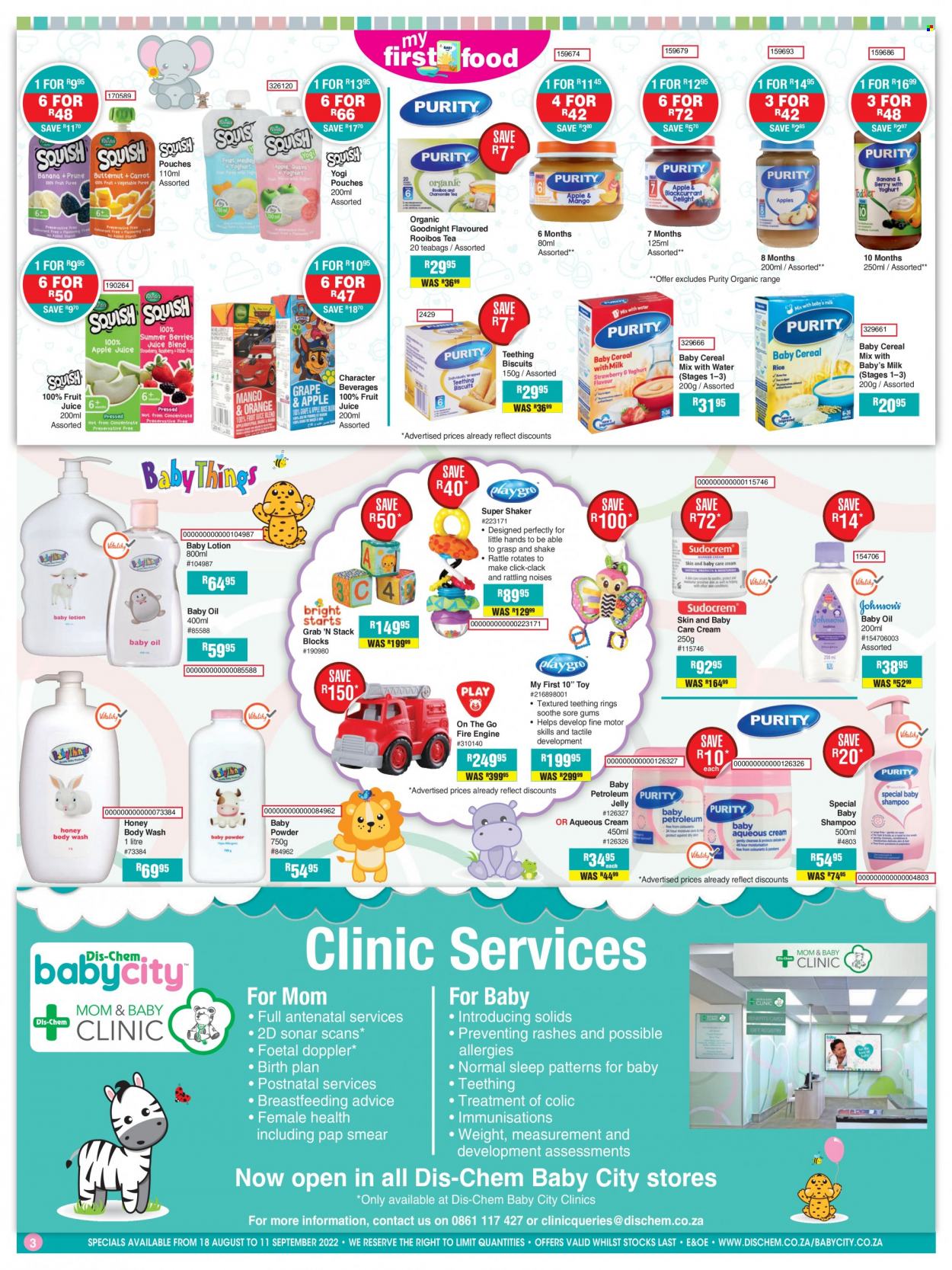 thumbnail - Dis-Chem catalogue  - 18/08/2022 - 11/09/2022 - Sales products - petroleum jelly, baby powder, baby oil, body wash, shampoo, body lotion. Page 3.