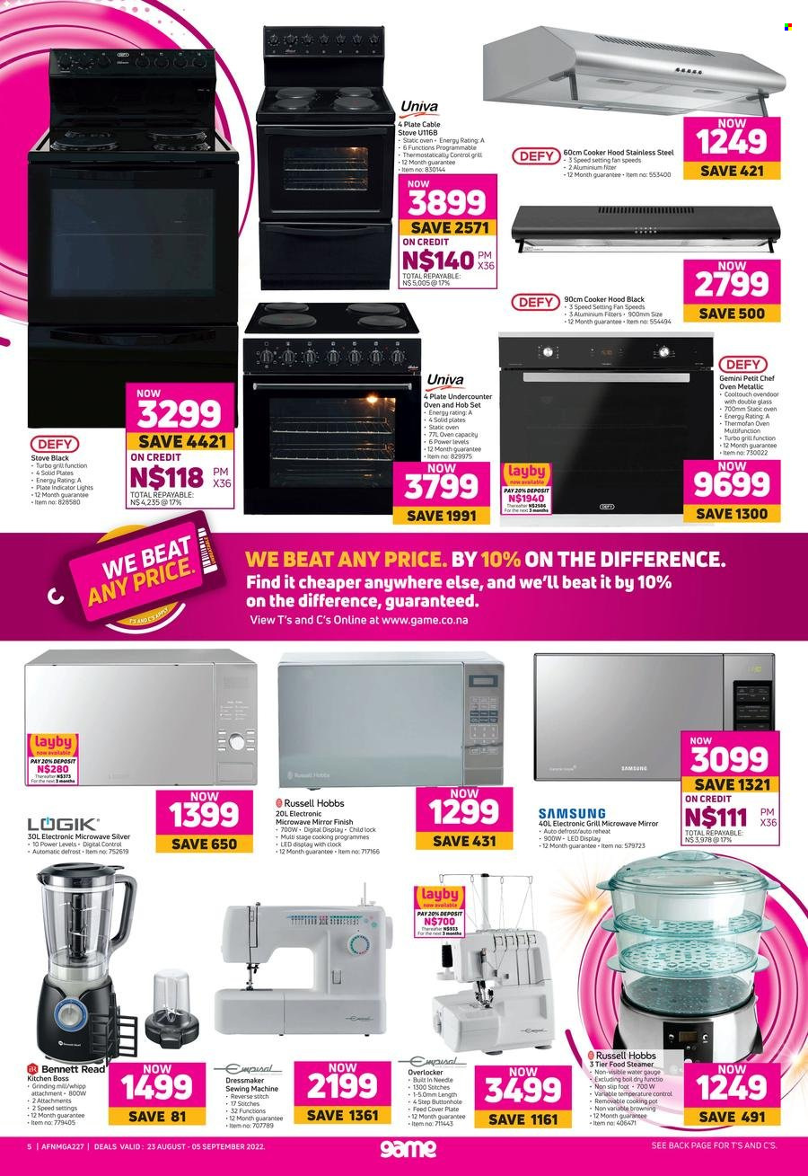Game catalogue  - 23/08/2022 - 05/09/2022 - Sales products - pot, plate, Samsung, oven, stove, microwave oven, hob, Bennett Read, Russell Hobbs, food steamer. Page 5.