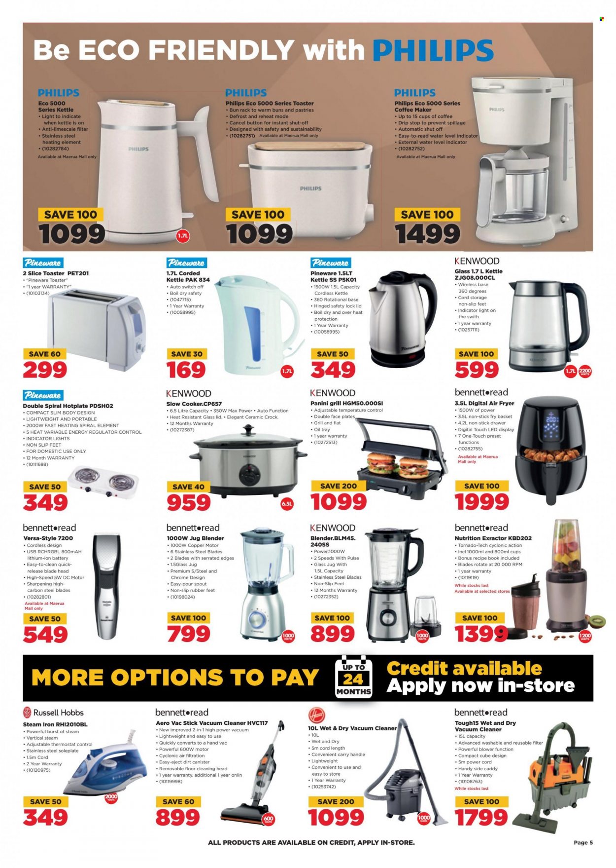 HiFiCorp catalogue  - 24/08/2022 - 30/08/2022 - Sales products - Philips, coffee machine, vacuum cleaner, Bennett Read, blender, slow cooker, air fryer, Kenwood, Russell Hobbs, toaster, iron, steam iron. Page 5.
