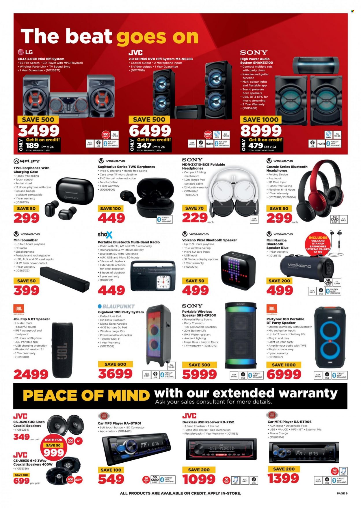 HiFiCorp catalogue  - 24/08/2022 - 30/08/2022 - Sales products - LG, Sony, phone, memory card, receiver, JVC, TV, radio, mp3 player, cd player, speaker, JBL, bluetooth speaker, sound bar, microphone, headphone, Volkano. Page 9.