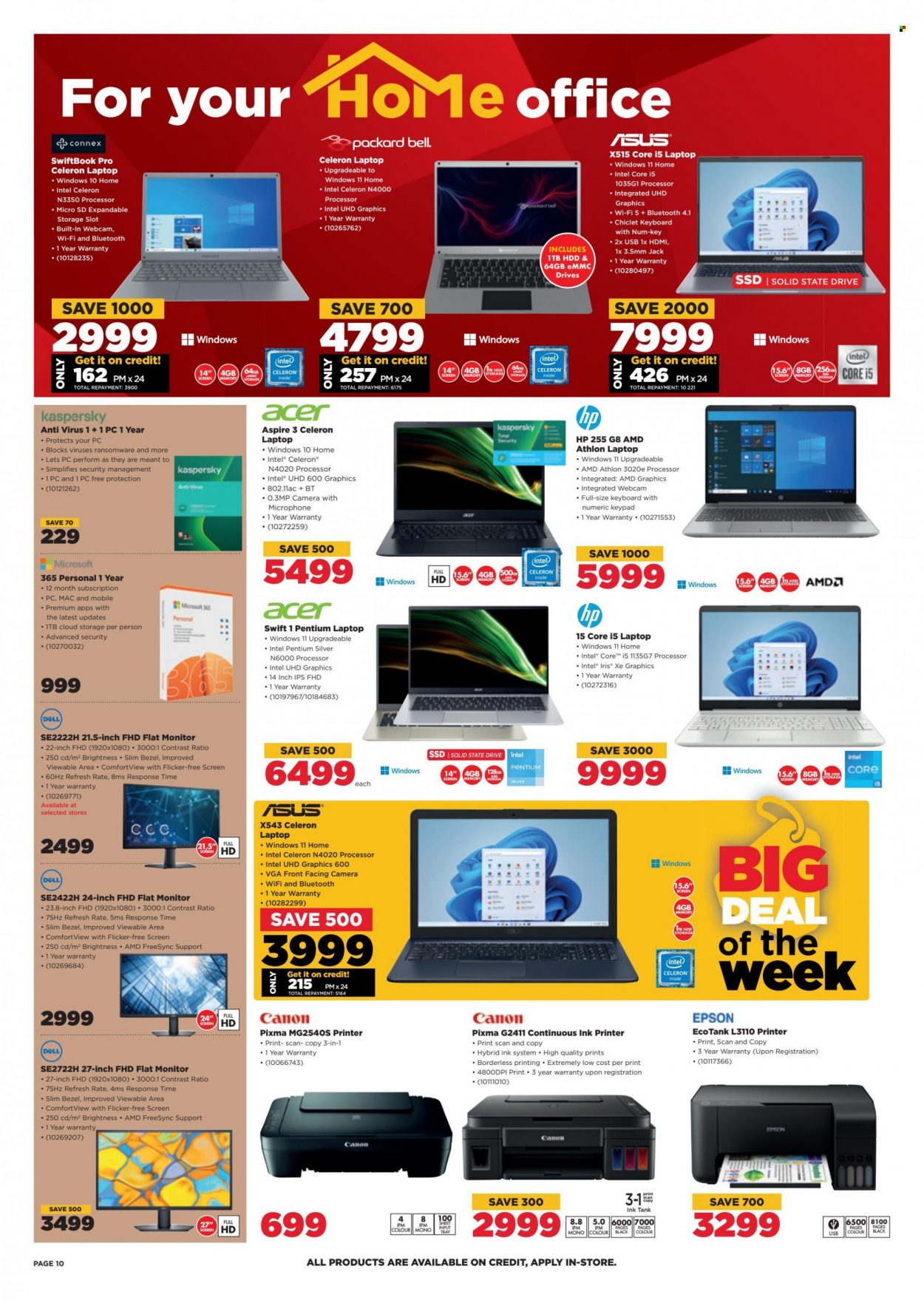 HiFiCorp catalogue  - 24/08/2022 - 30/08/2022 - Sales products - Dell, Intel, Acer, Asus, Hewlett Packard, webcam, laptop, Athlon, keyboard, monitor, Canon, Epson, ink printer, printer. Page 10.