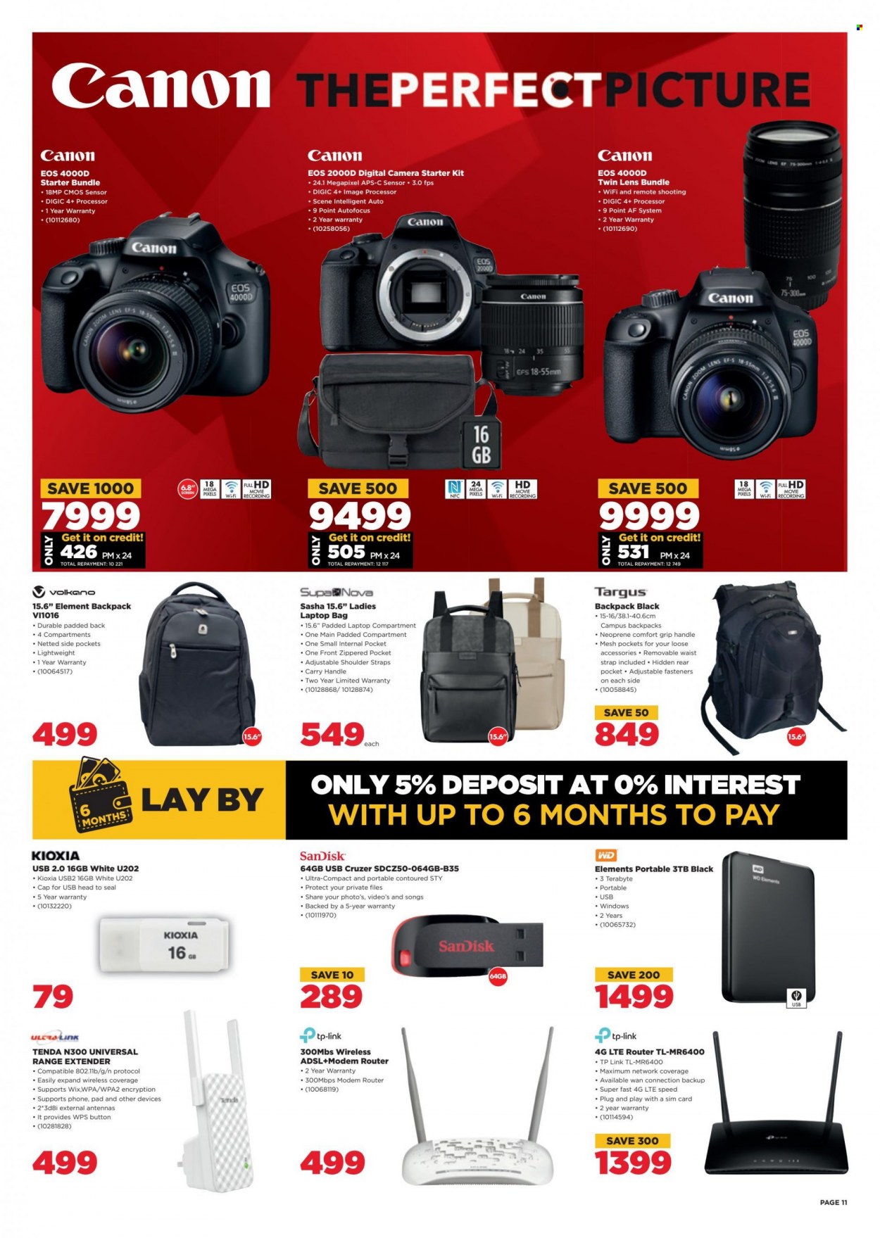 HiFiCorp catalogue  - 24/08/2022 - 30/08/2022 - Sales products - Sandisk, tp-link, range extender, router, phone, SIM card, laptop, WD, modem, Canon, digital camera, lens, camera, Volkano, backpack, bag. Page 11.
