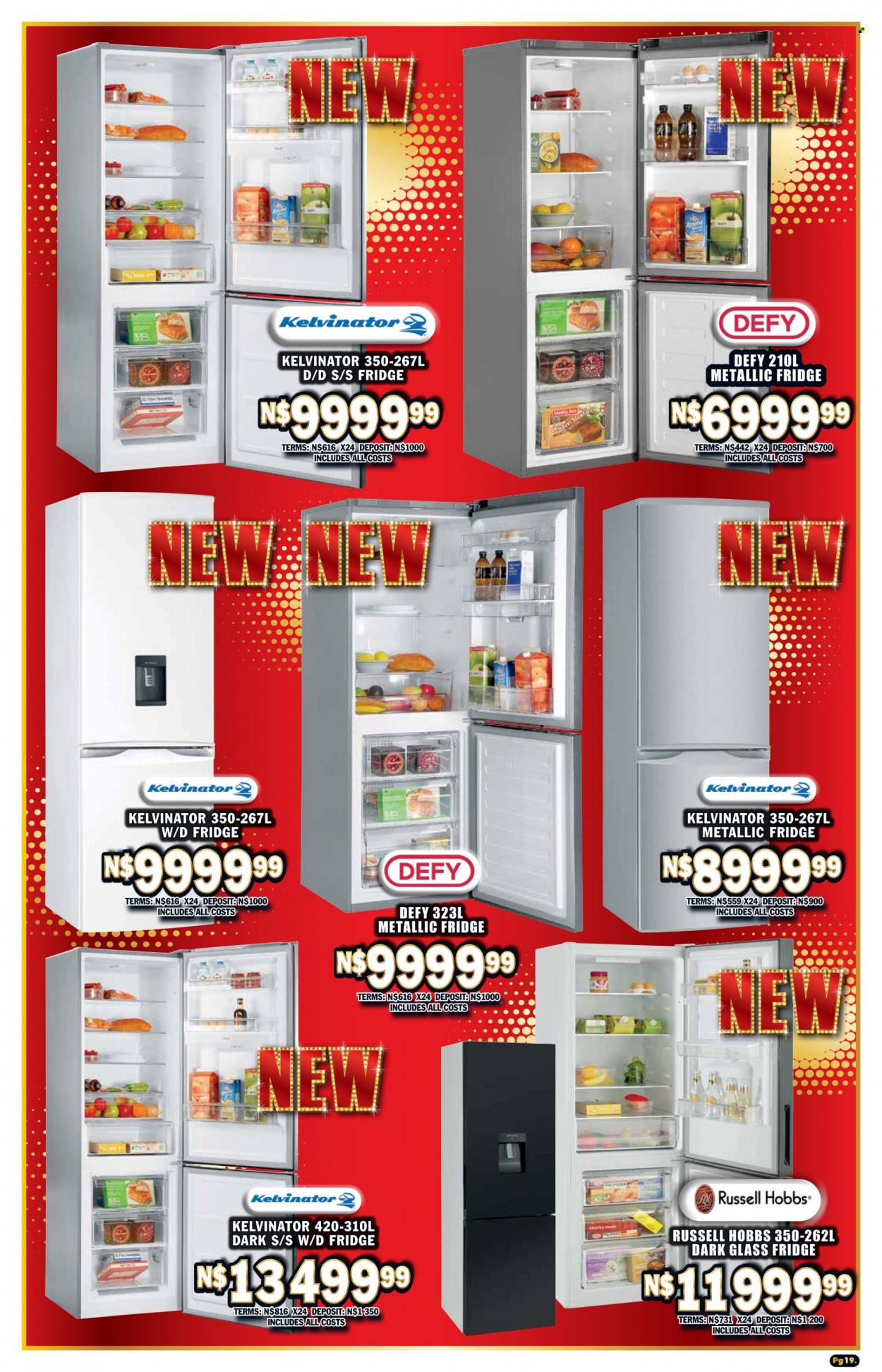 Lewis catalogue  - 25/08/2022 - 17/09/2022 - Sales products - refrigerator, Kelvinator, fridge, Russell Hobbs. Page 19.