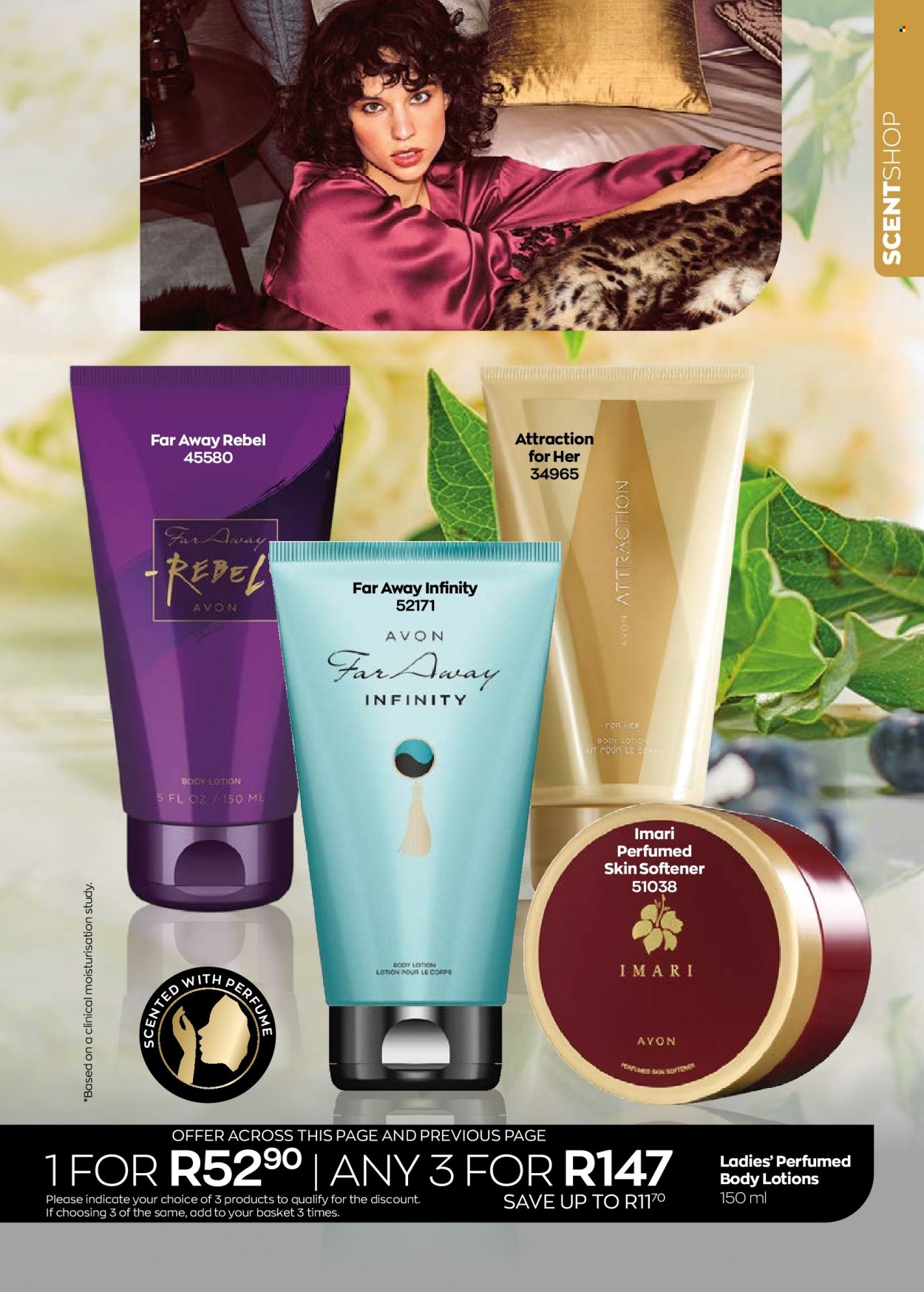 thumbnail - Avon catalogue  - 01/09/2022 - 30/09/2022 - Sales products - Avon, skin softener, Infinity, body lotion, eau de parfum, far away, Imari. Page 45.