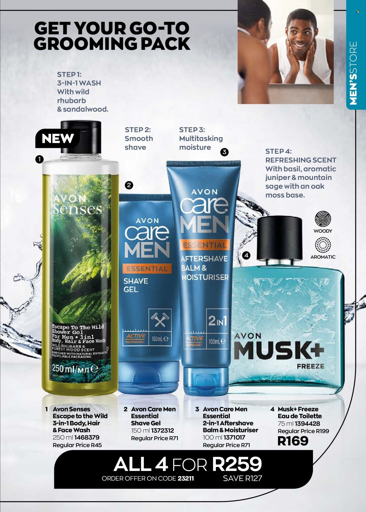 thumbnail - Avon catalogue  - 01/09/2022 - 30/09/2022 - Sales products - shower gel, Avon, face gel, face wash, after shave, eau de toilette, shave gel. Page 59.