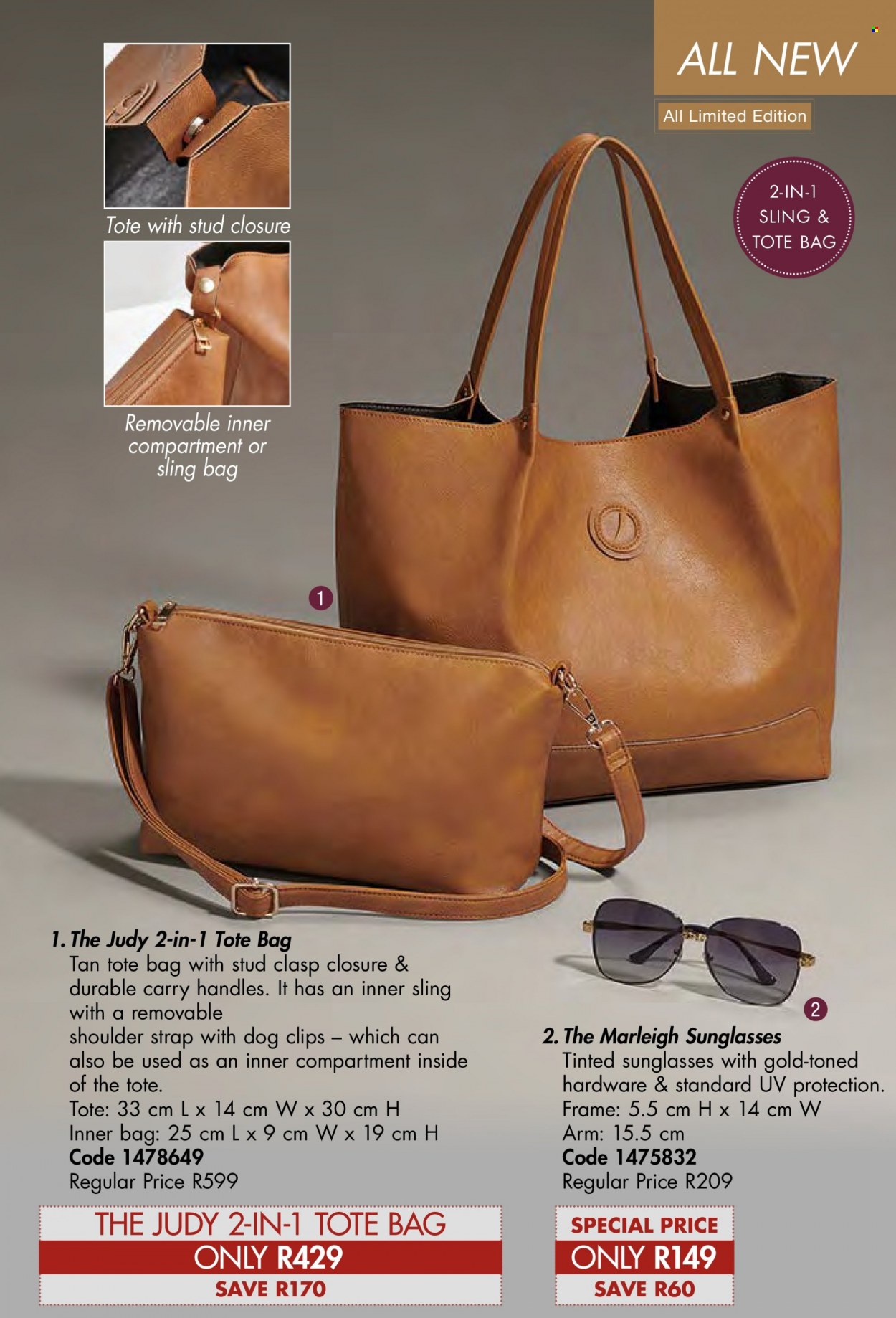 thumbnail - Justine catalogue  - 01/05/2022 - 31/05/2022 - Sales products - bag, tote bag, sling bag, sunglasses. Page 57.