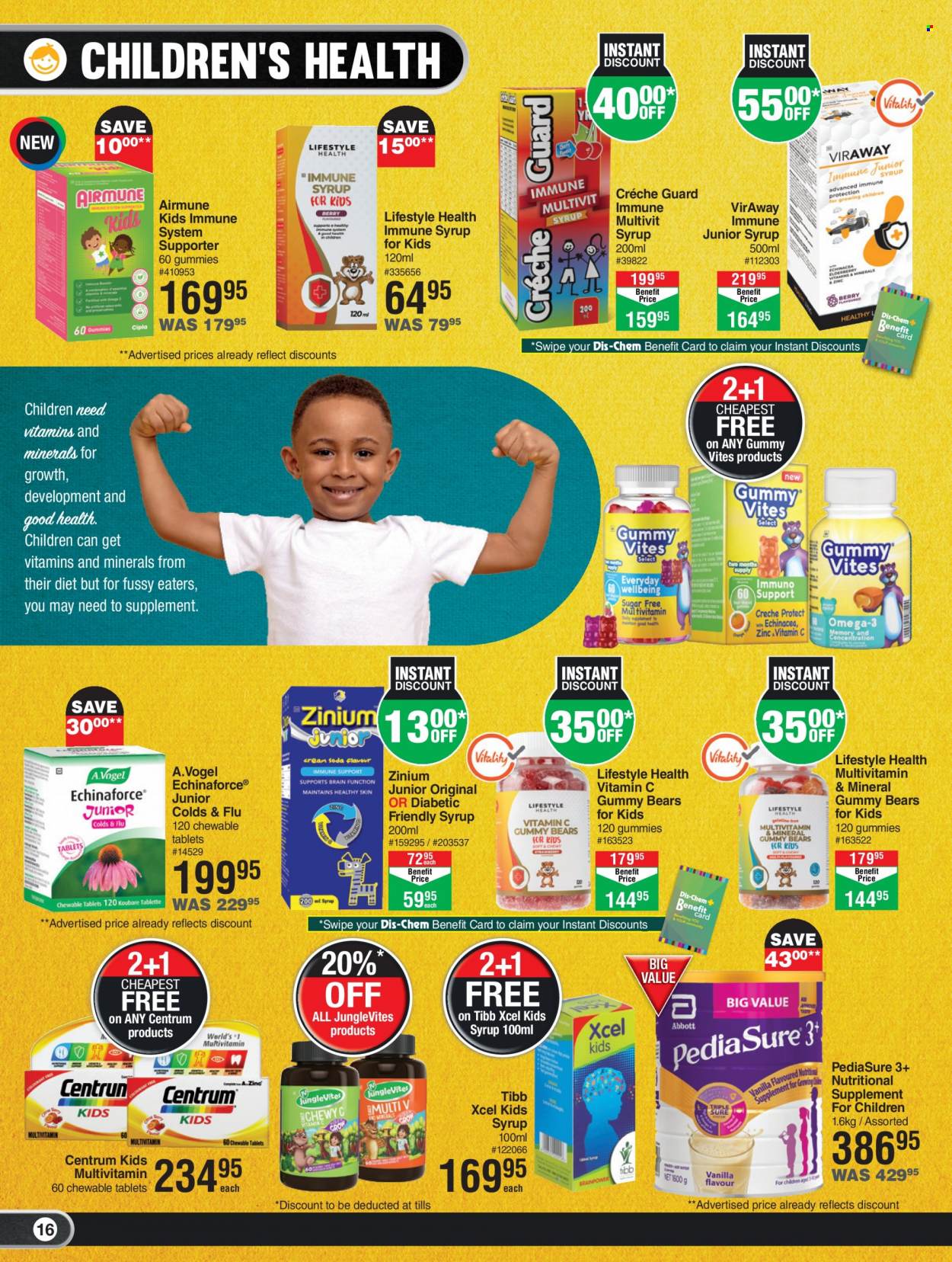 thumbnail - Dis-Chem catalogue  - 15/09/2022 - 16/10/2022 - Sales products - multivitamin, vitamin c, syrup, nutritional supplement, Echinaforce, Centrum. Page 16.