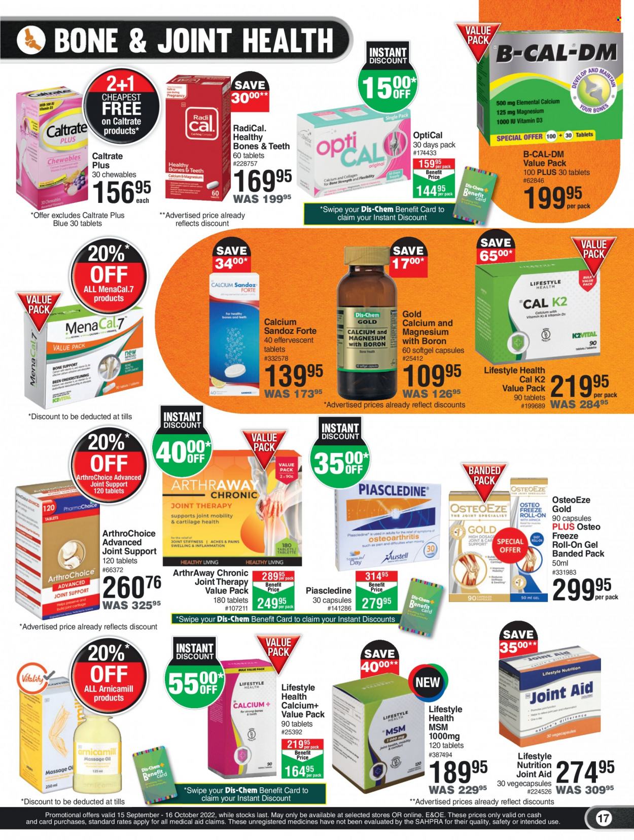 thumbnail - Dis-Chem catalogue  - 15/09/2022 - 16/10/2022 - Sales products - roll-on, calcium, magnesium. Page 17.