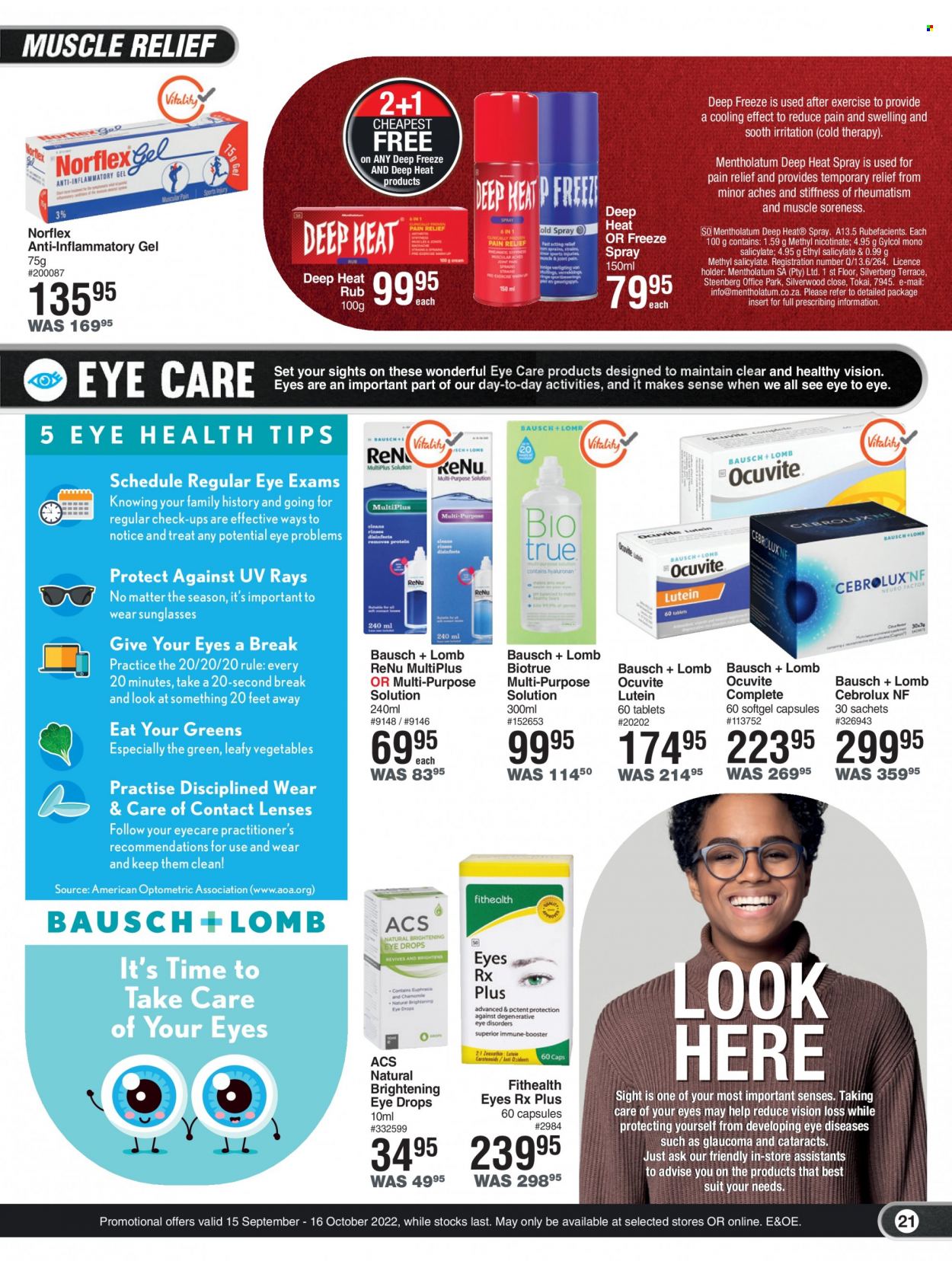 thumbnail - Dis-Chem catalogue  - 15/09/2022 - 16/10/2022 - Sales products - pain relief, Ocuvite, Biotrue, eye drops. Page 21.