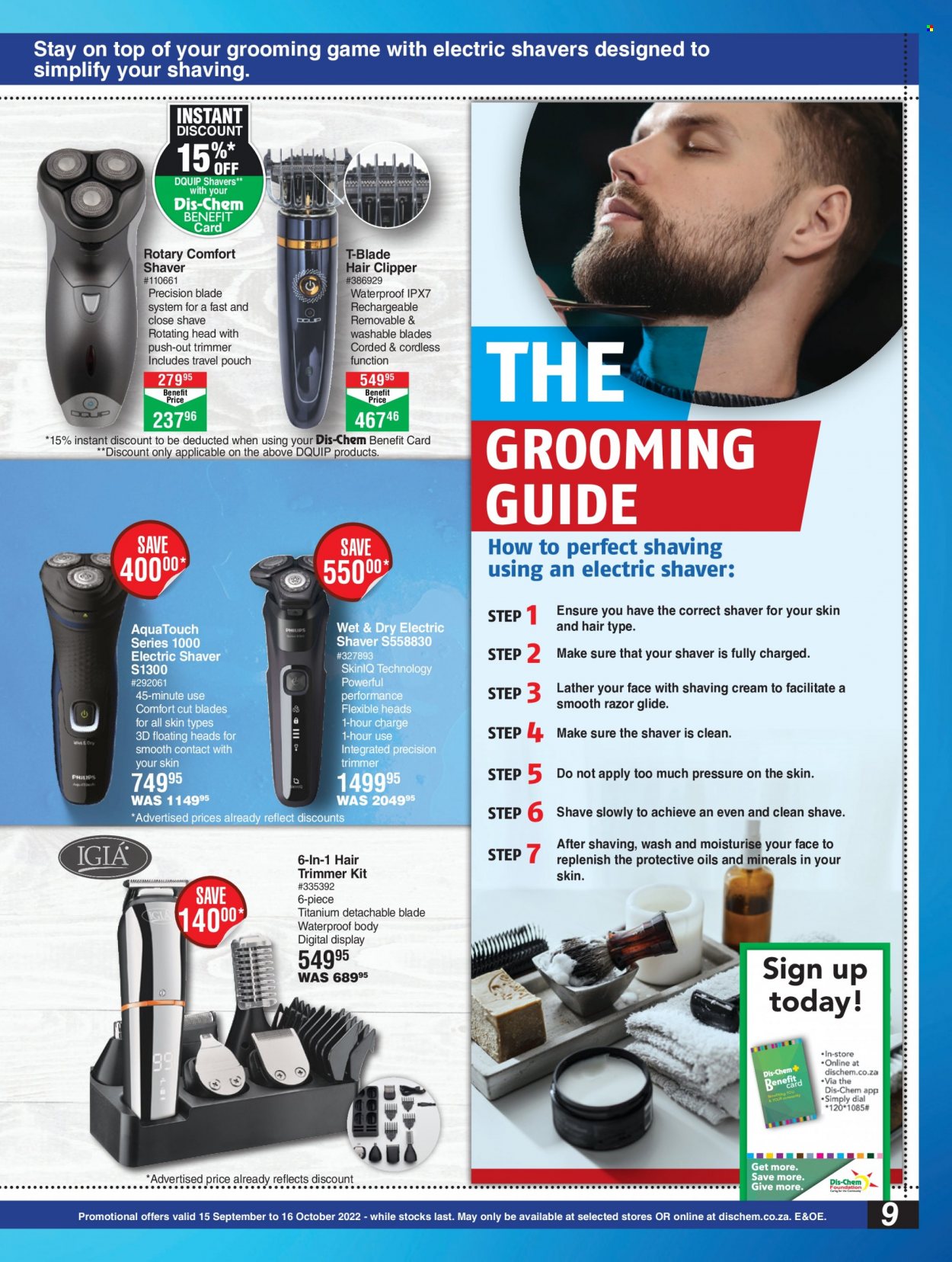 thumbnail - Dis-Chem catalogue  - 15/09/2022 - 16/10/2022 - Sales products - razor, shaver, trimmer, hair clipper. Page 9.