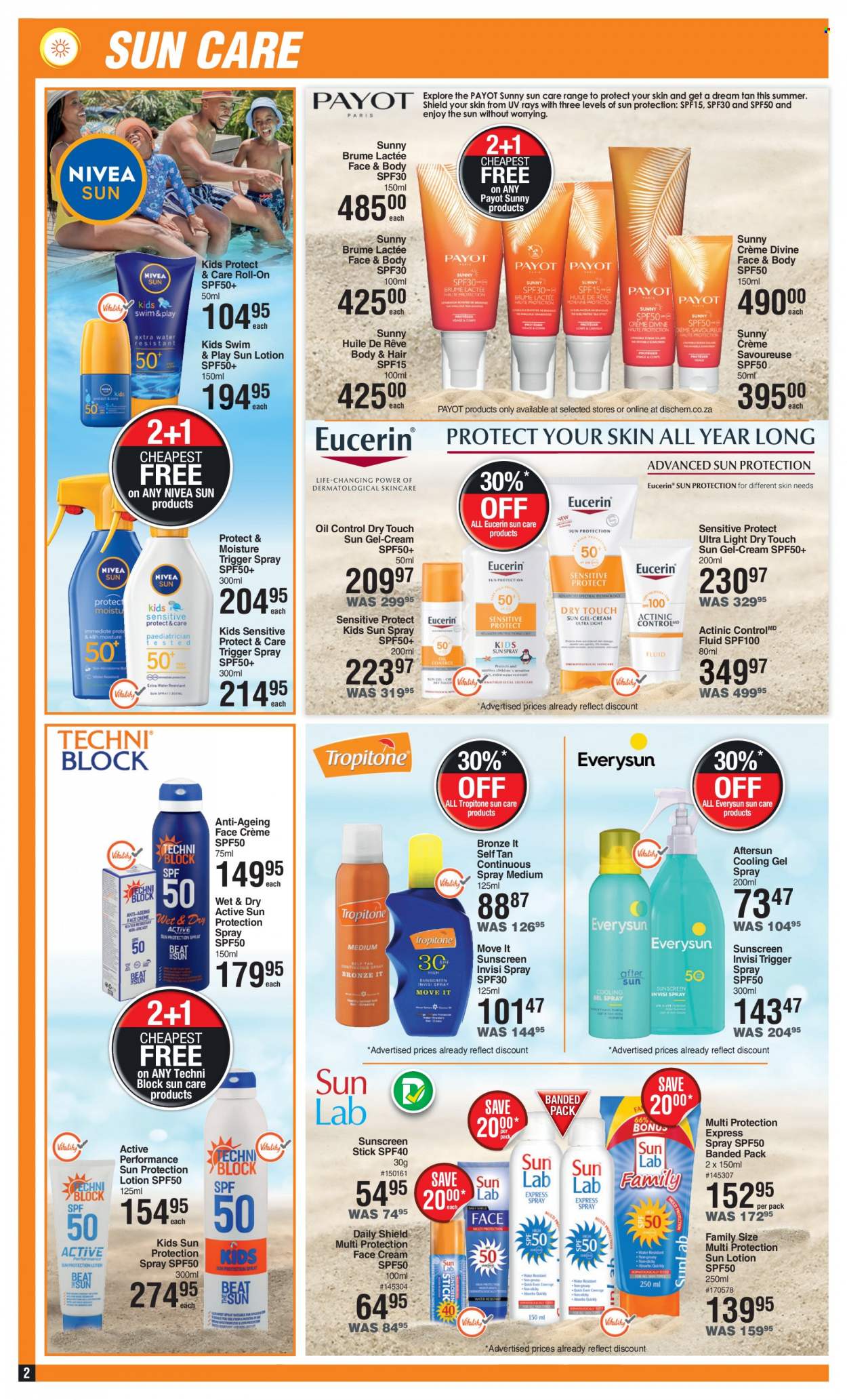 thumbnail - Dis-Chem catalogue  - 15/09/2022 - 16/10/2022 - Sales products - Nivea, face cream, Eucerin, sunscreen lotion, sun lotion, sun spray, roll-on. Page 2.