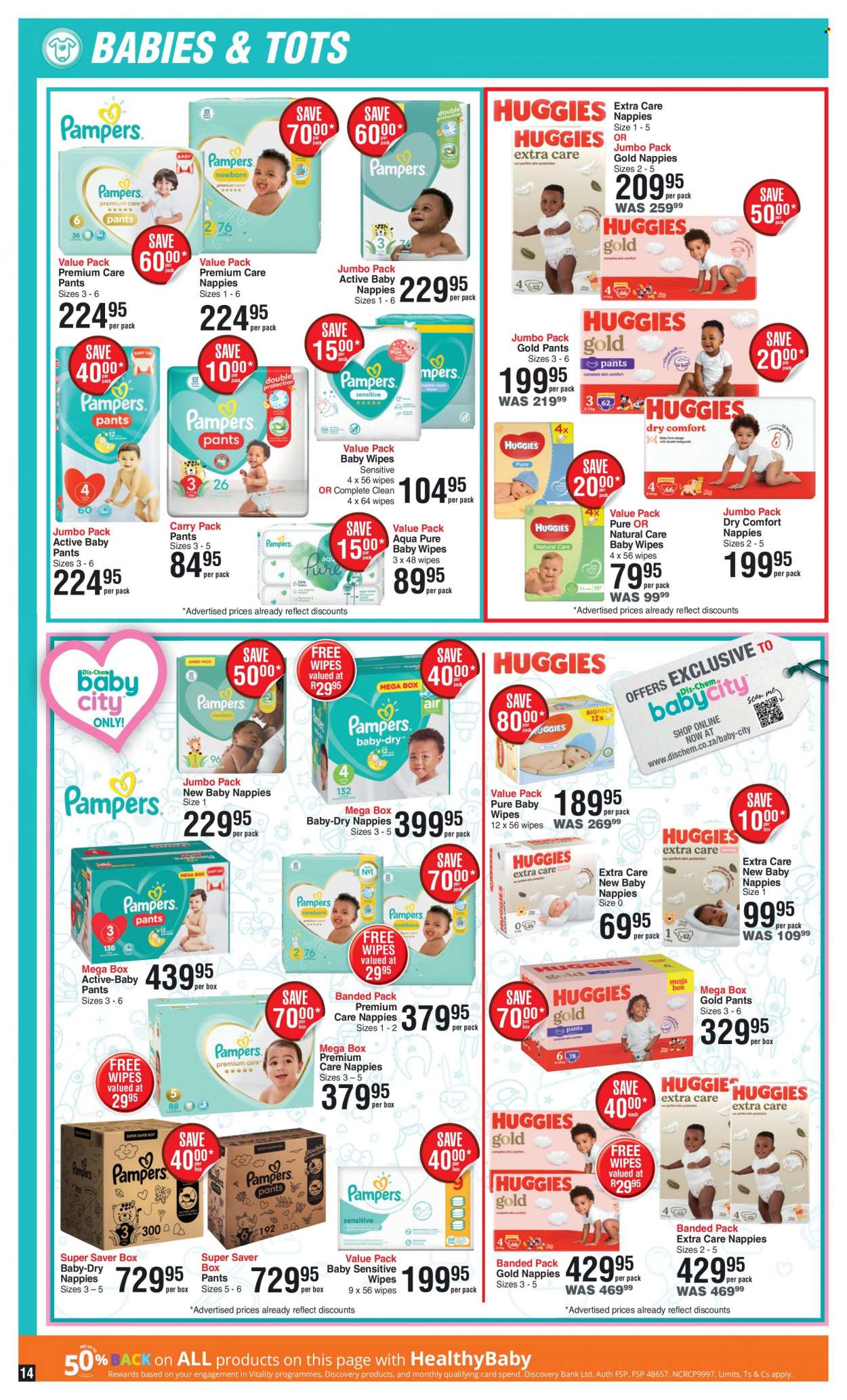 thumbnail - Dis-Chem catalogue  - 15/09/2022 - 16/10/2022 - Sales products - wipes, pants, baby wipes, nappies, baby pants. Page 14.