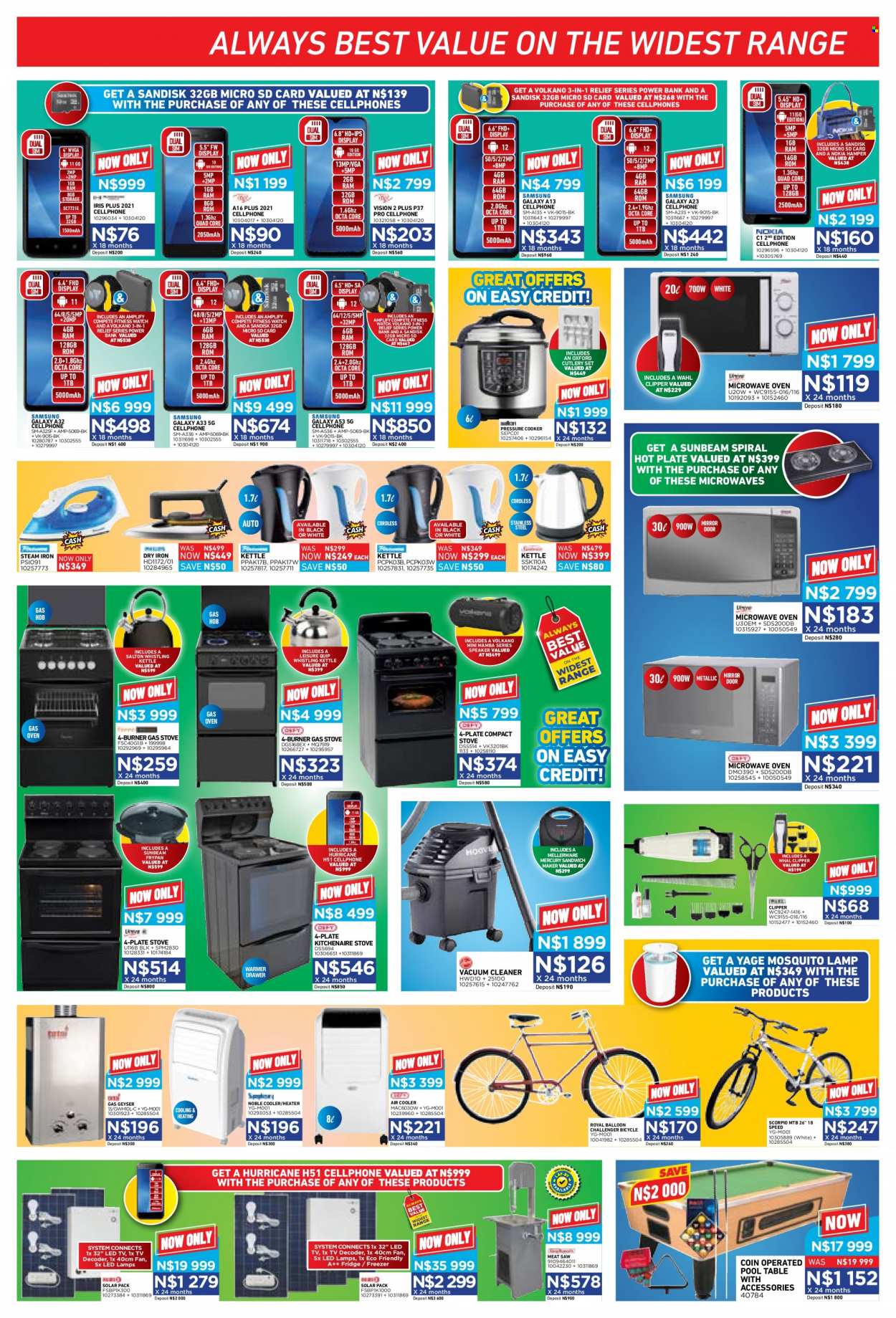Furnmart catalogue  - 19/09/2022 - 15/10/2022 - Sales products - table, mirror, fitness smart watch, memory card, Sandisk, power bank, LED TV, TV, decoder, speaker, Volkano, freezer, refrigerator, fridge, oven, gas stove, microwave, hob, Sunbeam, vacuum cleaner, pressure cooker, sandwich maker, kettle, iron, steam iron. Page 7.