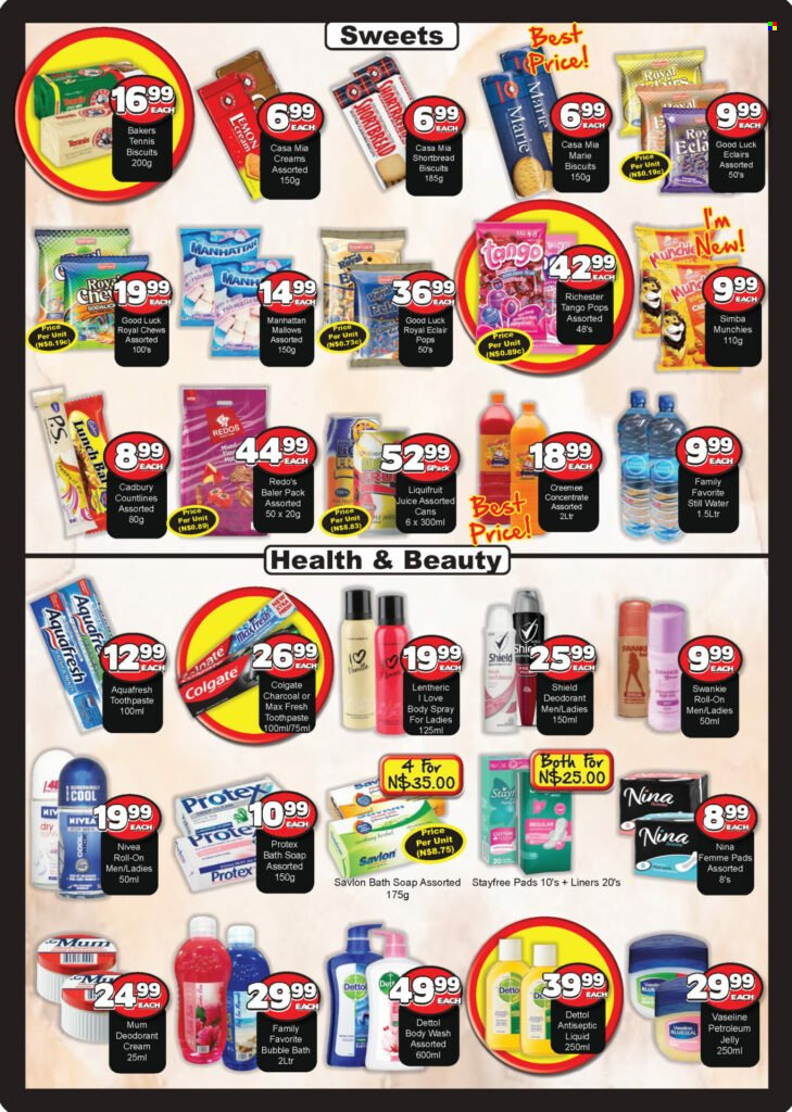 thumbnail - Metro catalogue  - 20/09/2022 - 09/10/2022 - Sales products - marshmallows, chewing gum, biscuit, Cadbury, Savion, Simba, juice, mineral water, bottled water. Page 4.