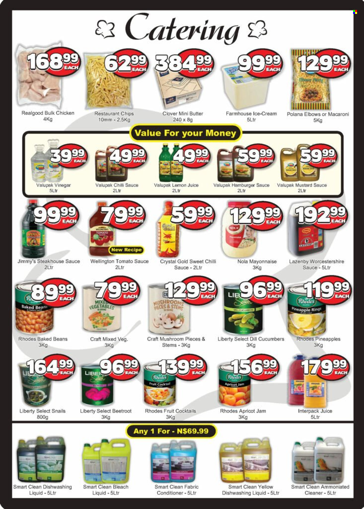thumbnail - Metro catalogue  - 20/09/2022 - 09/10/2022 - Sales products - beans, cucumber, beetroot, pineapple, macaroni, hamburger, Clover, butter, mayonnaise, chips, tomato sauce, baked beans, dill, mustard, worcestershire sauce, chilli sauce, mustard sauce, sweet chilli sauce, apricot jam, fruit jam, lemon juice. Page 8.