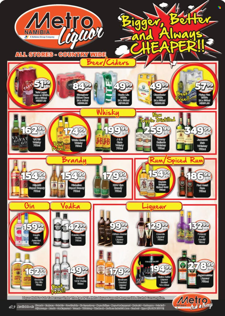 Metro catalogue  - 20/09/2022 - 09/10/2022 - Sales products - alcohol, brandy, gin, liqueur, rum, spiced rum, vodka, whisky, beer. Page 1.