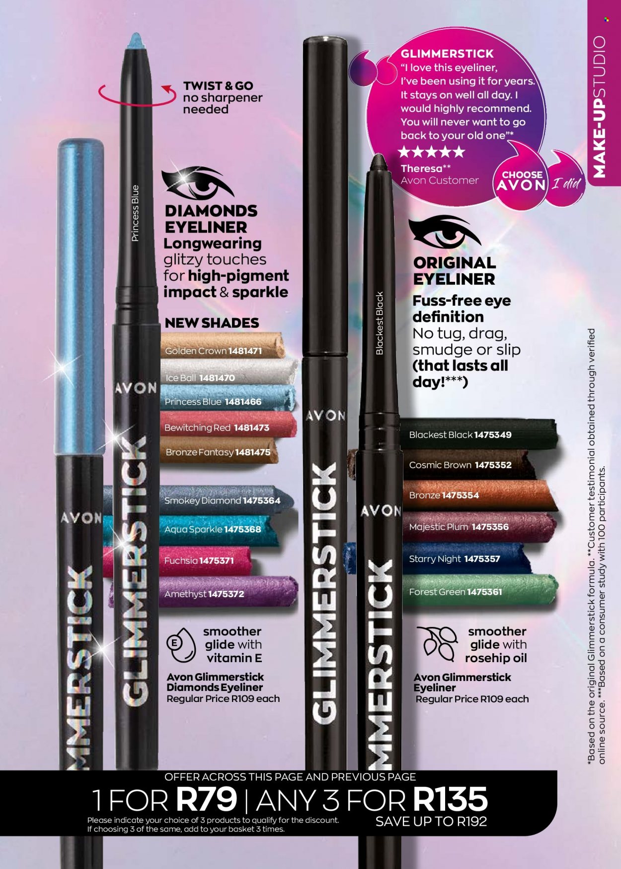 thumbnail - Avon catalogue  - 01/10/2022 - 31/10/2022 - Sales products - rosehip oil, glimmerstick, shades, eyeliner. Page 79.
