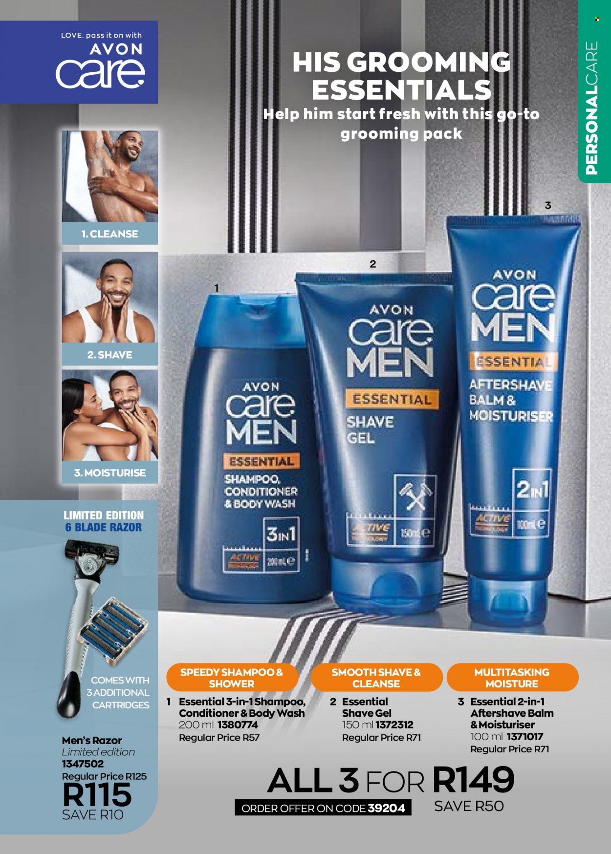 thumbnail - Avon catalogue  - 01/10/2022 - 31/10/2022 - Sales products - body wash, shampoo, Avon, conditioner, after shave, razor, shave gel. Page 159.
