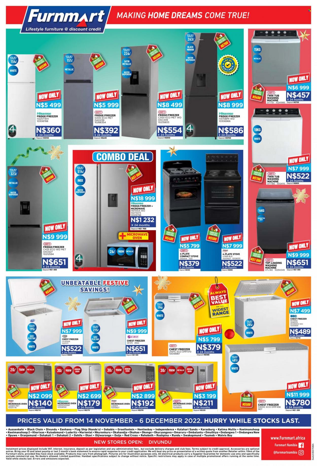 Furnmart catalogue  - 14/11/2022 - 06/12/2022 - Sales products - mirror, WD, Hisense, freezer, chest freezer, refrigerator, fridge, oven, stove, microwave oven, washing machine, water dispenser. Page 8.