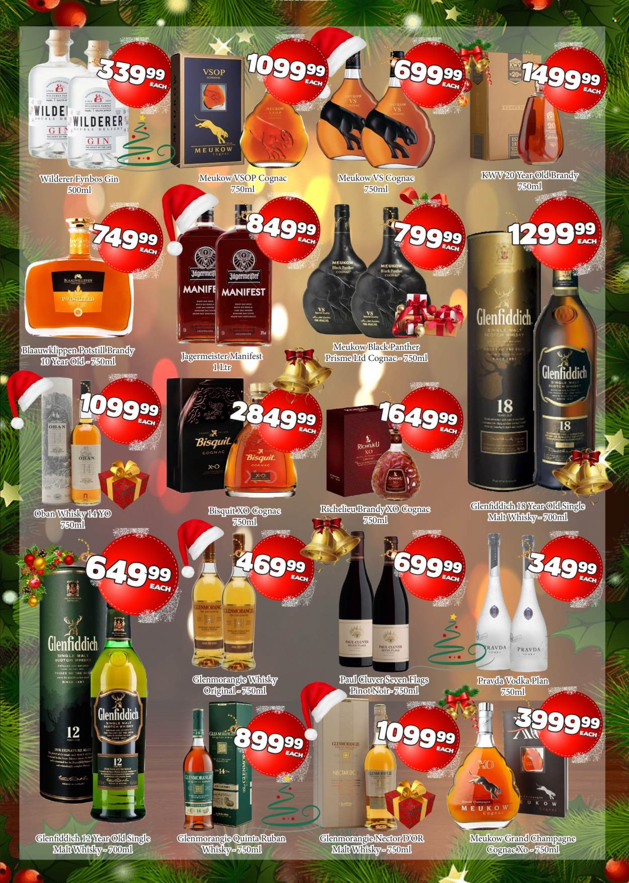 Metro catalogue  - 16/11/2022 - 31/12/2022 - Sales products - red wine, champagne, wine, Pinot Noir, KWV, brandy, cognac, gin, sherry, vodka, Richelieu, Jägermeister, Glenfiddich, scotch whisky, whisky. Page 3.