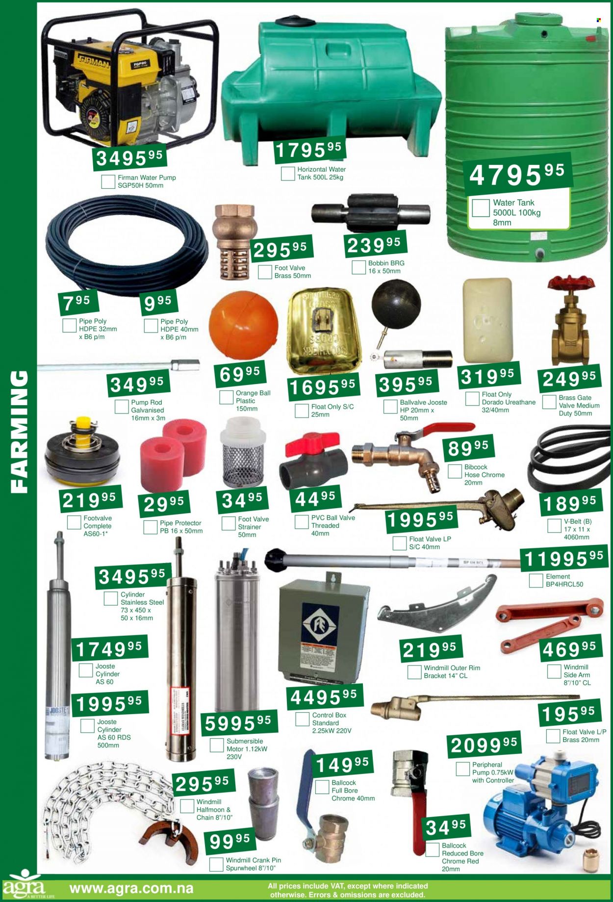 Agra catalogue  - 22/11/2022 - 13/12/2022 - Sales products - water tank, pipe, water pump, pin, tank, belt. Page 8.